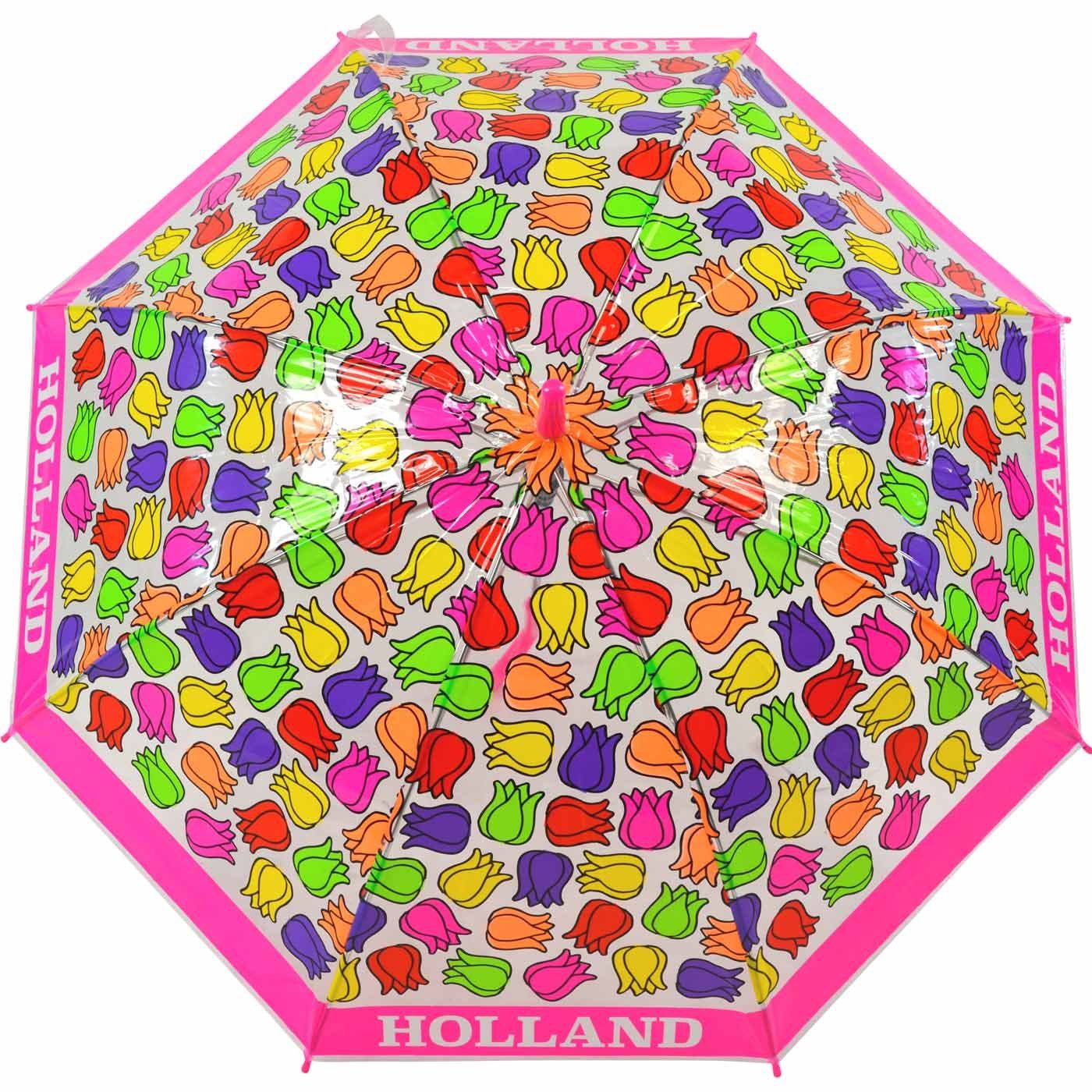 Tulpen, Falconetti bunt transparent durchsichtig Langregenschirm pink Impliva - Kinderschirm