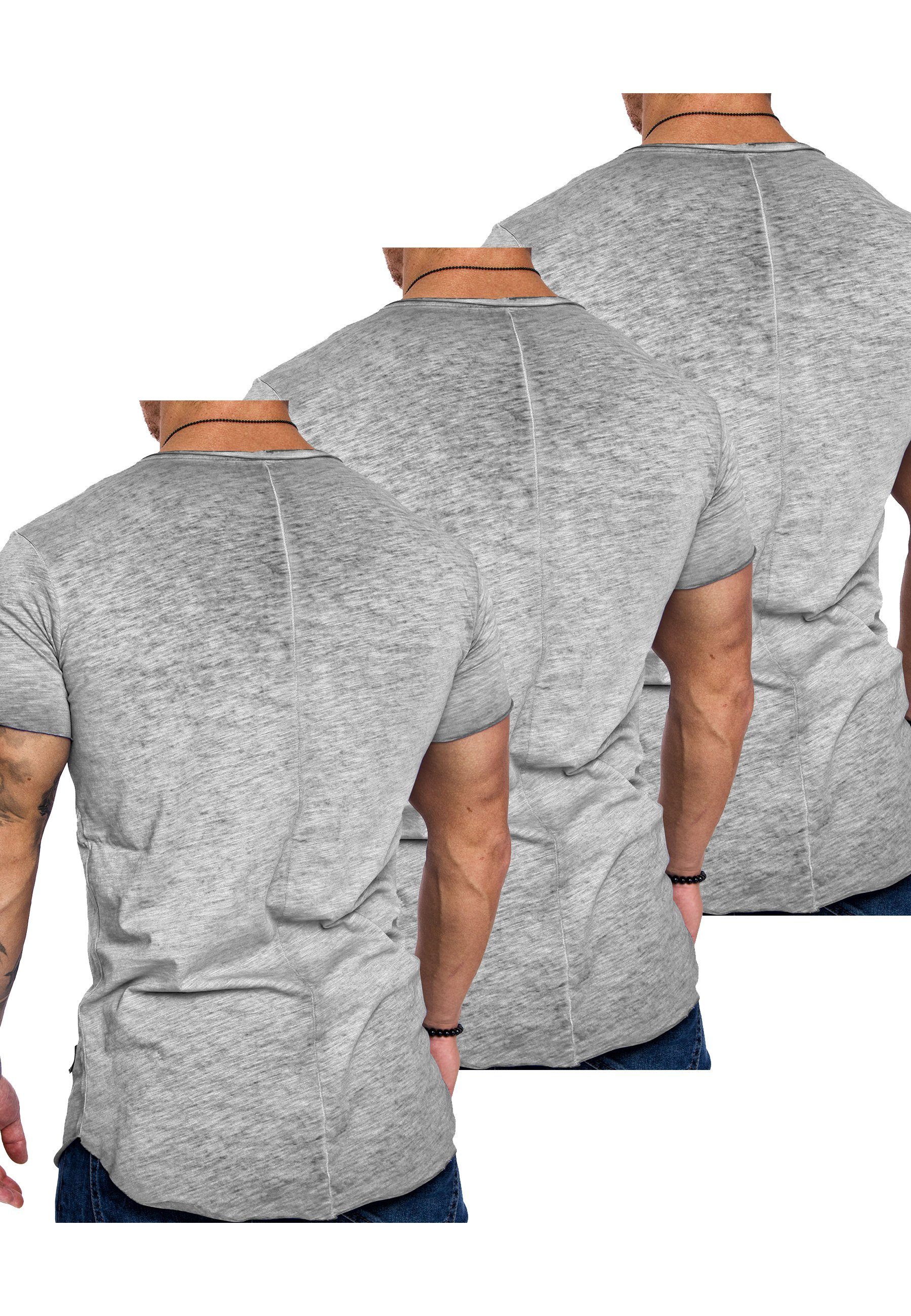 (3x 3er-Pack FRANCISCO 3. Amaci&Sons Herren V-Ausschnitt Hellgrau) Basic Oversize (3er-Pack) mit T-Shirt T-Shirt T-Shirts SAN