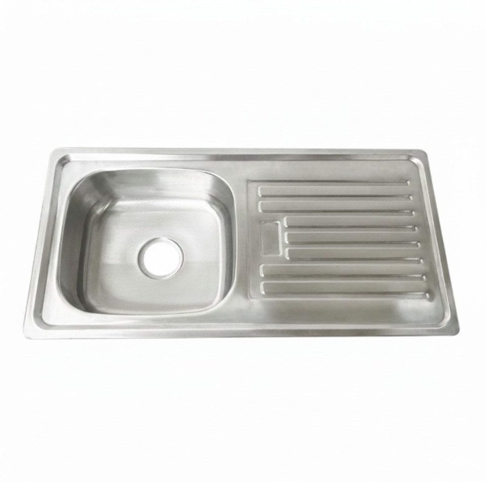 Faizee Home Edelstahlspüle Faizee Home 86x43 cm, eckig, mit Abtropffläche & Siphon Edelstahlspüle