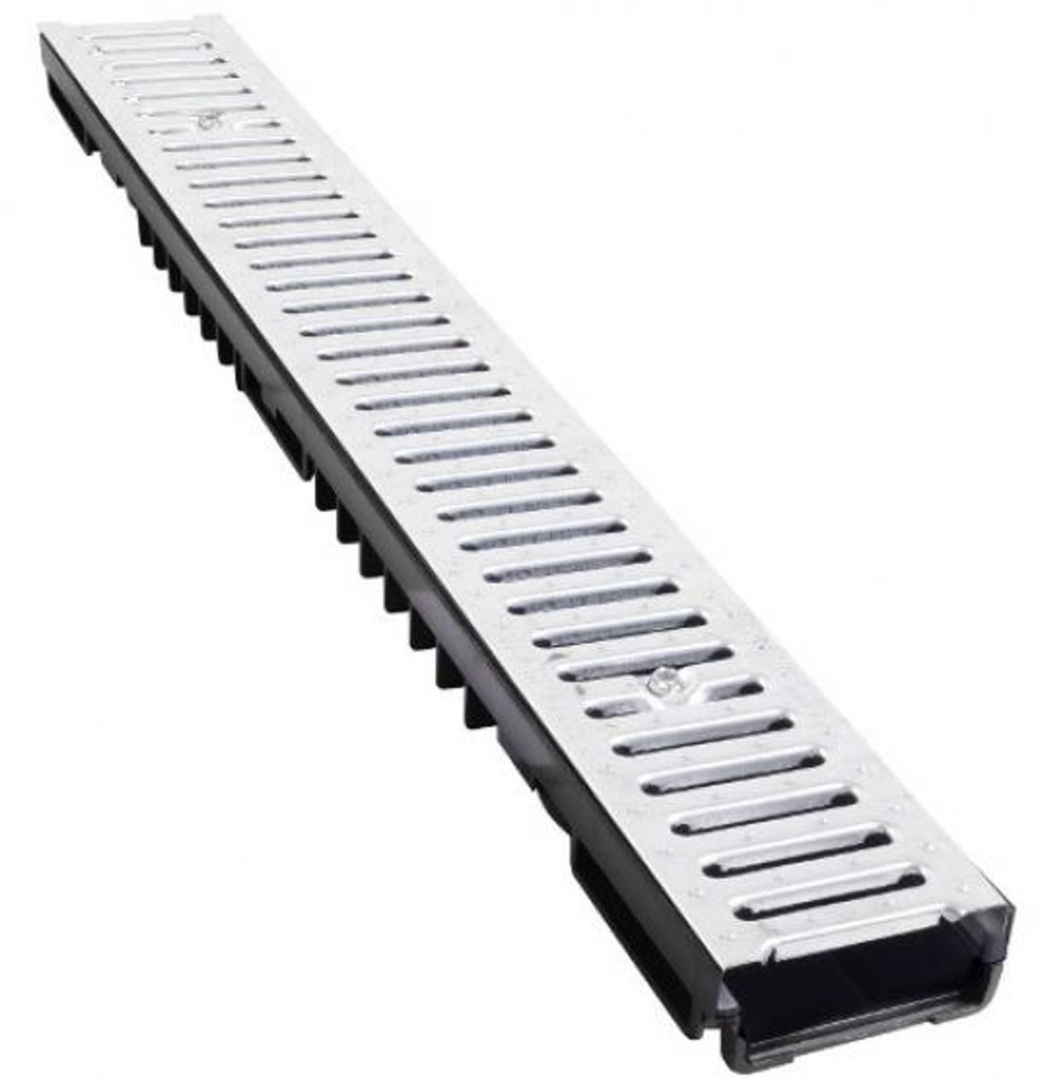 Marley Deutschland GmbH Entwässerungsrinne 1m Entwässerungsrinne Kunststoff + Stegrost verzinkt, L100xB13xH5,5cm, 1-St., 1,5t belastbar, Kunststoffrinne, Rost mit 2 Schrauben fixiert