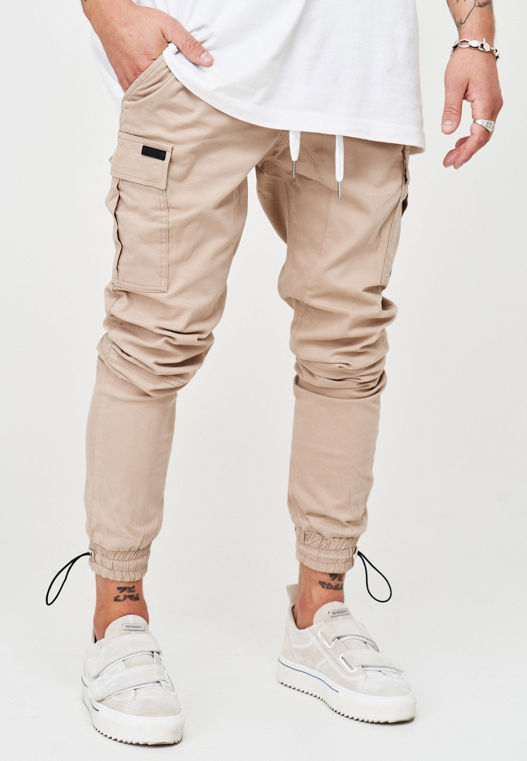 elastischem Bund beige mit YONAH Cargohose behype