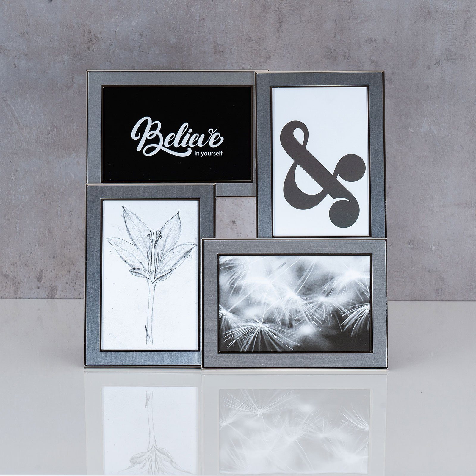 Levandeo® Bilderrahmen, Fotoaufsteller 4 Fotos Silber Tischgalerie Fotorahm günstig online kaufen
