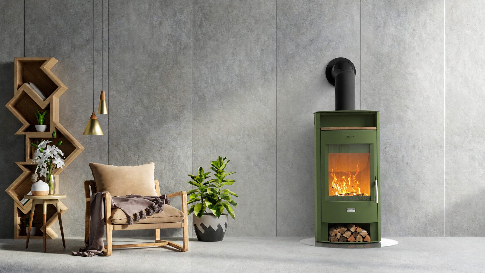 Hanseatic Kaminofen MAIA Stahl salbeigrün, Trendfarbe! Lieferung bis ins Wohnzimmer, 6,2 kW, Zeitbrand, NEU und Exklusiv