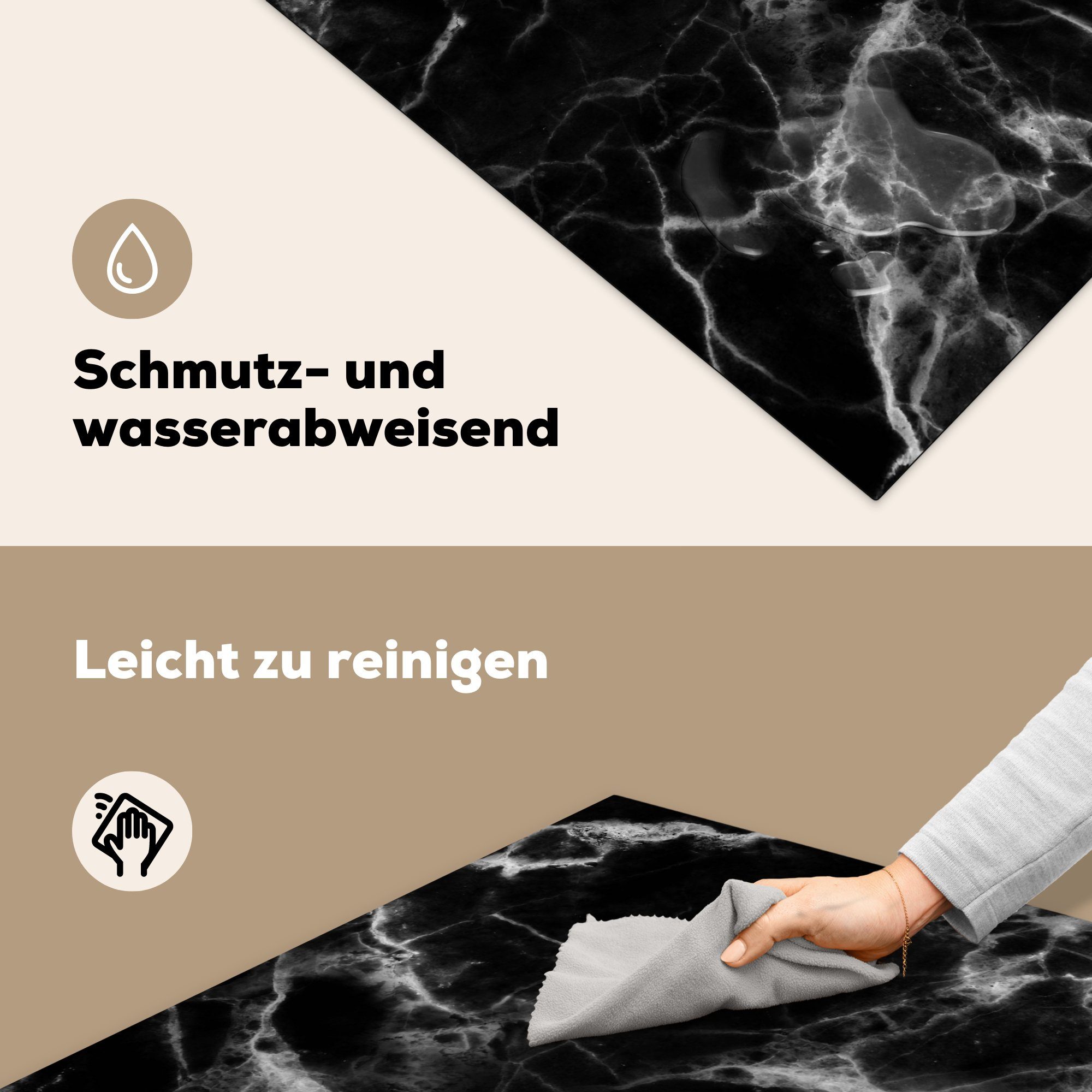 Vinyl, - für Herdblende-/Abdeckplatte - 78x78 - Marmor Chic, tlg), küche Ceranfeldabdeckung, MuchoWow cm, Weiß Arbeitsplatte Schwarz (1