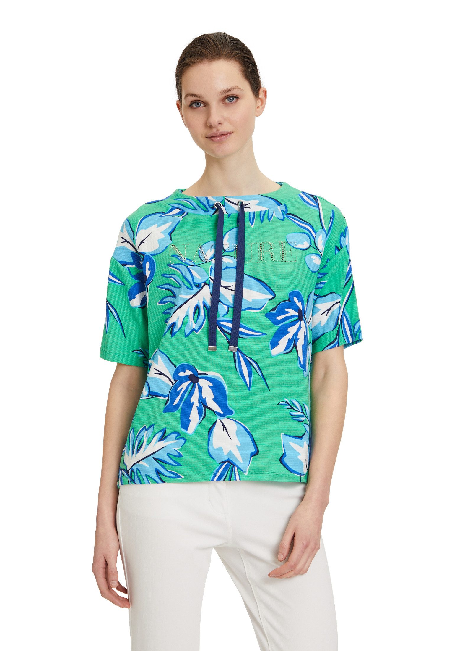 Betty Barclay Kurzarmshirt Betty Barclay Sweatshirt mit Rippenstruktur (1-tlg) Glitzersteine