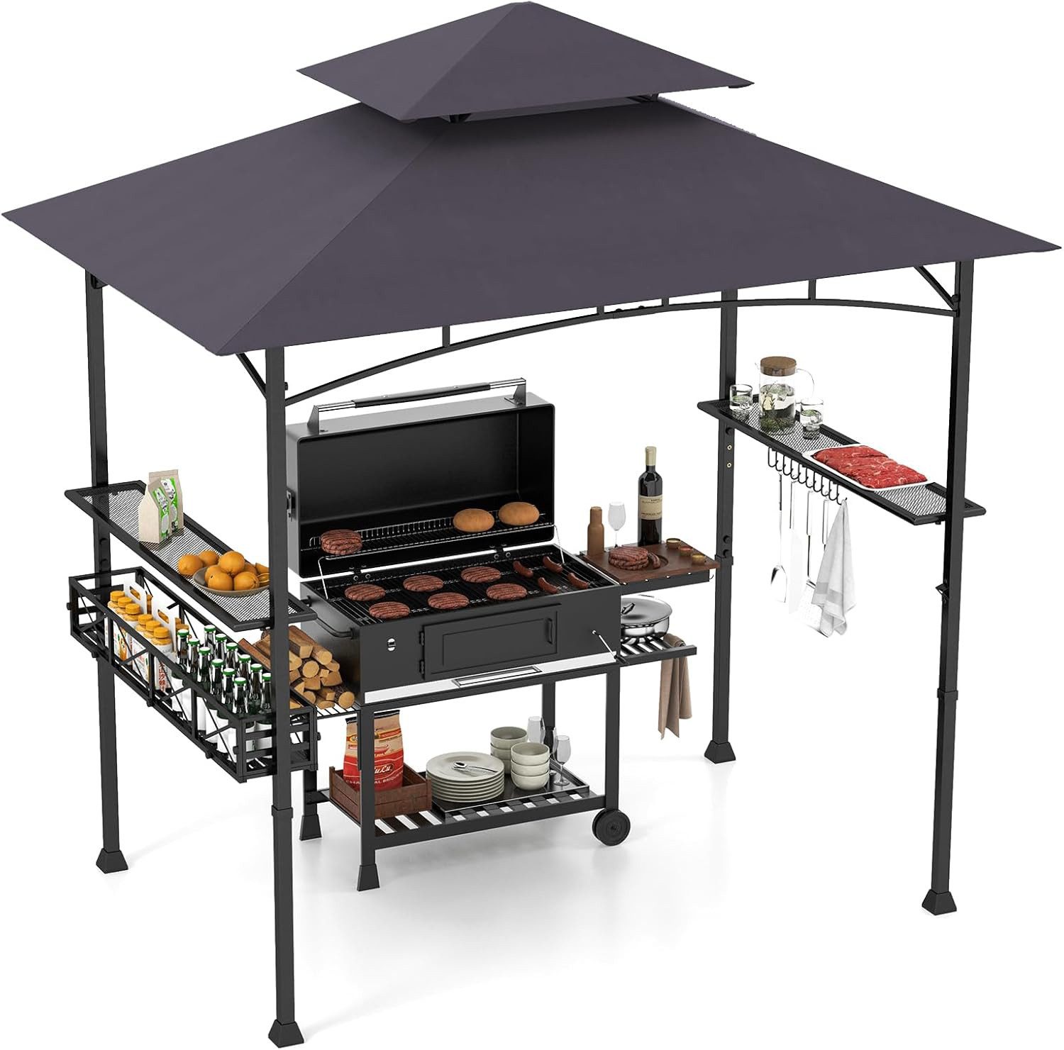 KOMFOTTEU Grillpavillon, Doppeldach mit 2 Ablagen, günstig online kaufen