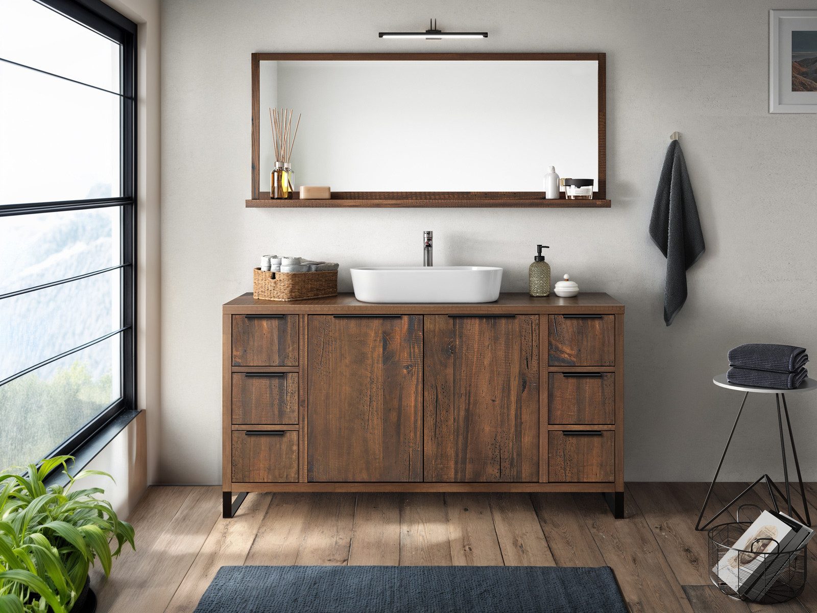 massivum Waschtisch-Set Sydney Massivholz Pinie, 138cm Badezimmer Set