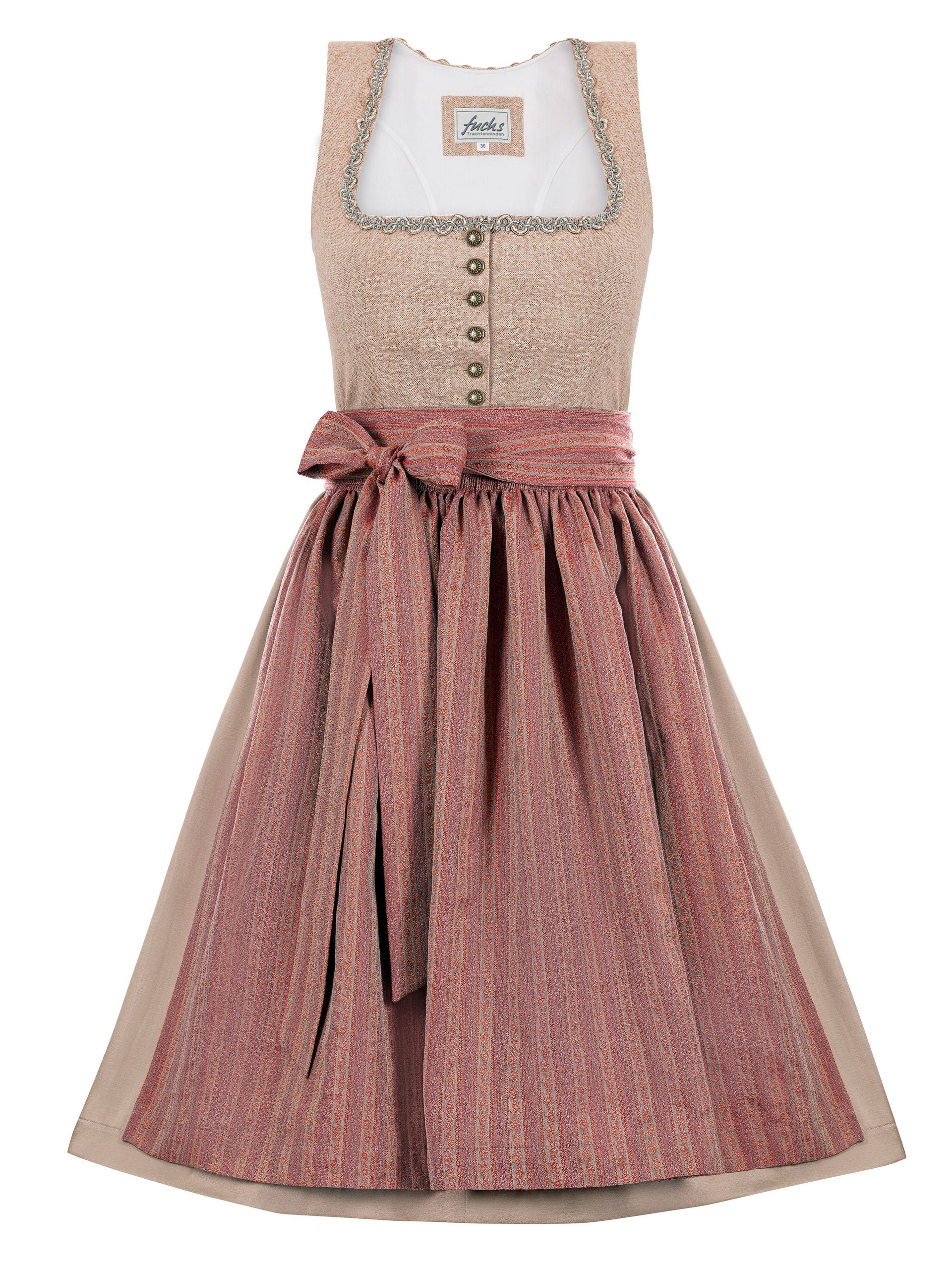 Trachten24.de Dirndl Midi Dirndl Elli beige-rot (2-tlg) Rockteil 70cm