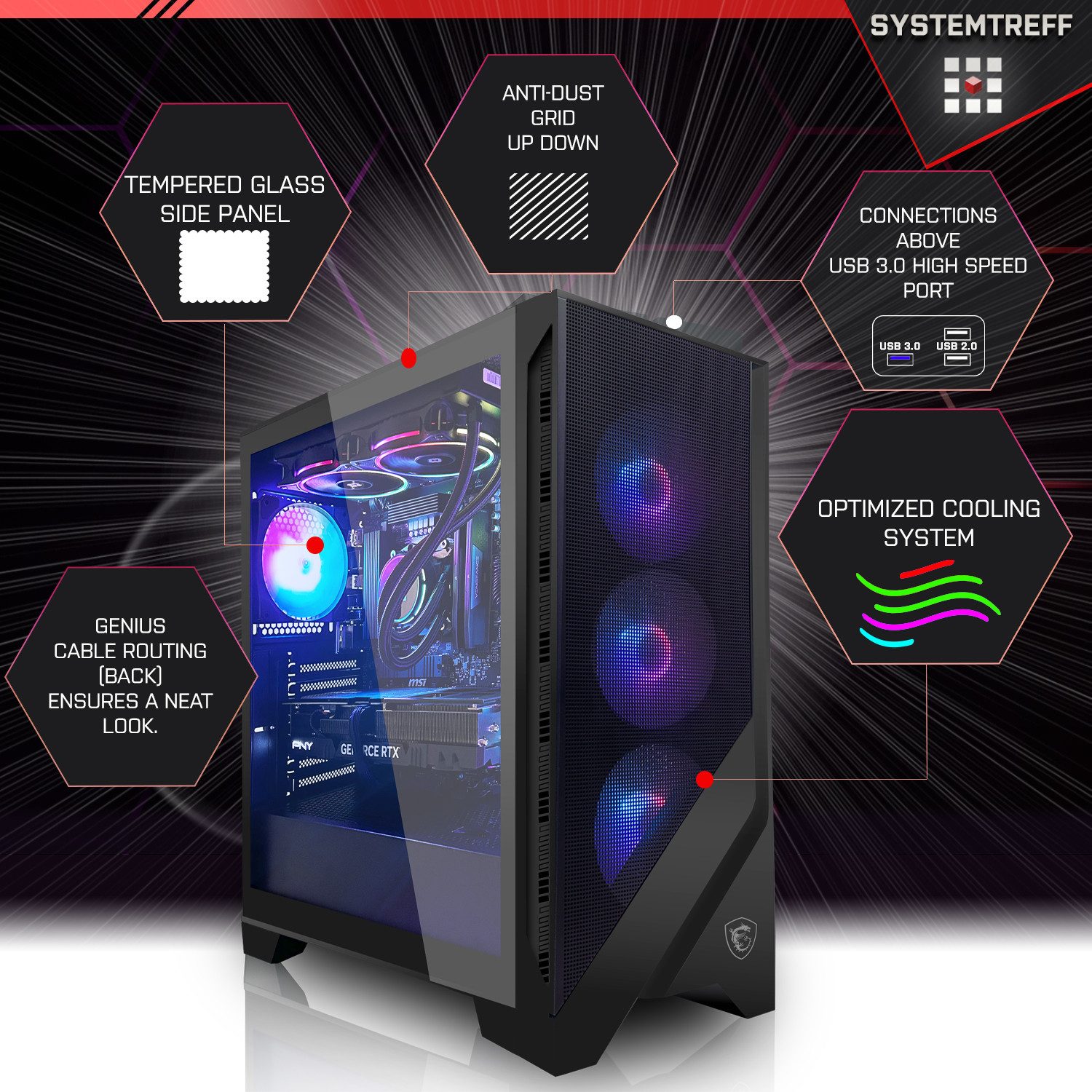 SYSTEMTREFF Gaming-PC (AMD Ryzen 9 7900X, GeForce RTX 4070 Super, 32 GB RAM, 1000 GB SSD, Wasserkühlung, Windows 11, WLAN)