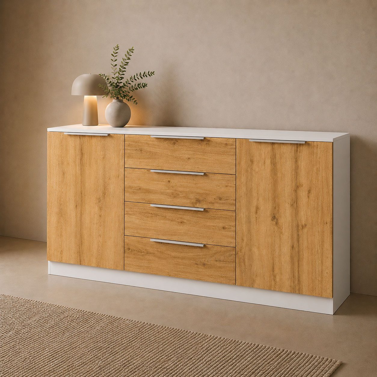 borchardt Möbel Kommode Oliva, Kommode mit Metallgriffen, Breite 166 cm, mit 4 Schubkästen