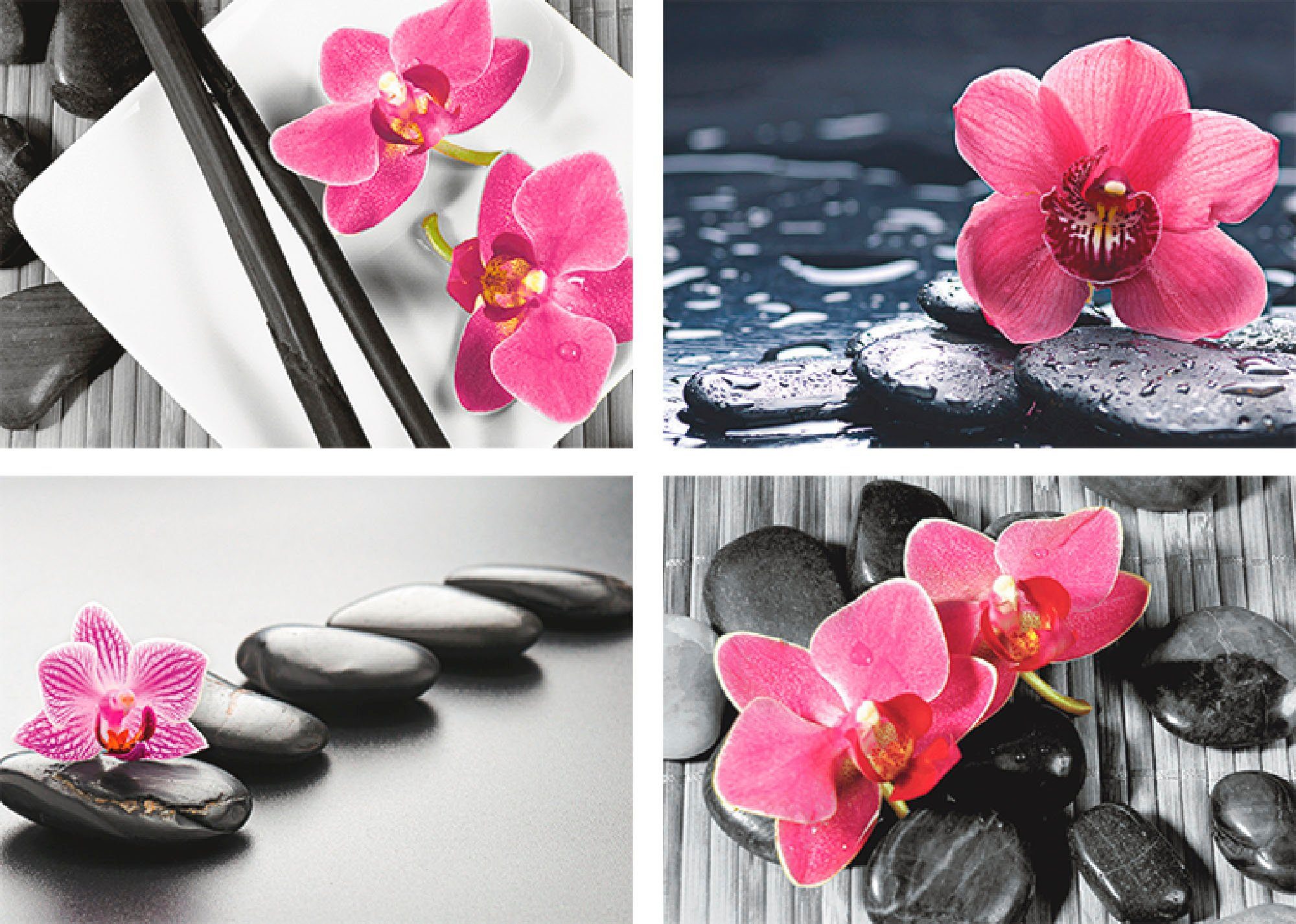 Artland Poster Zen, Orchidee Zen Wandbild, Komposition Bild, Wandposter Poster, (4 Asiatische St)