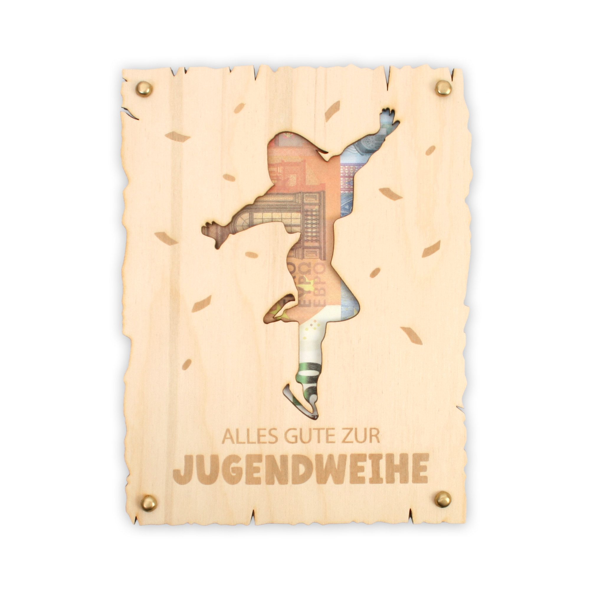 Kreative Feder Glückwunschkarte „Всеs Gute zur Jugendweihe“ - Glückwunsch-Karte aus Holz, Geschenk-Karte für Geldgeschenke; Размер ca.: 14,6 x 19,7cm