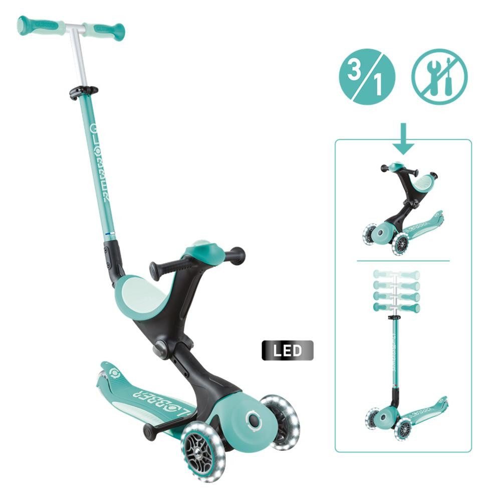 Globber Dreirad GO-UP DELUXE LIGHTS 3in1 Kinderroller mit LED-Rädern, Werkzeuglos umbaubar, höhenverstellbar, faltbar – Bild 2 von 5