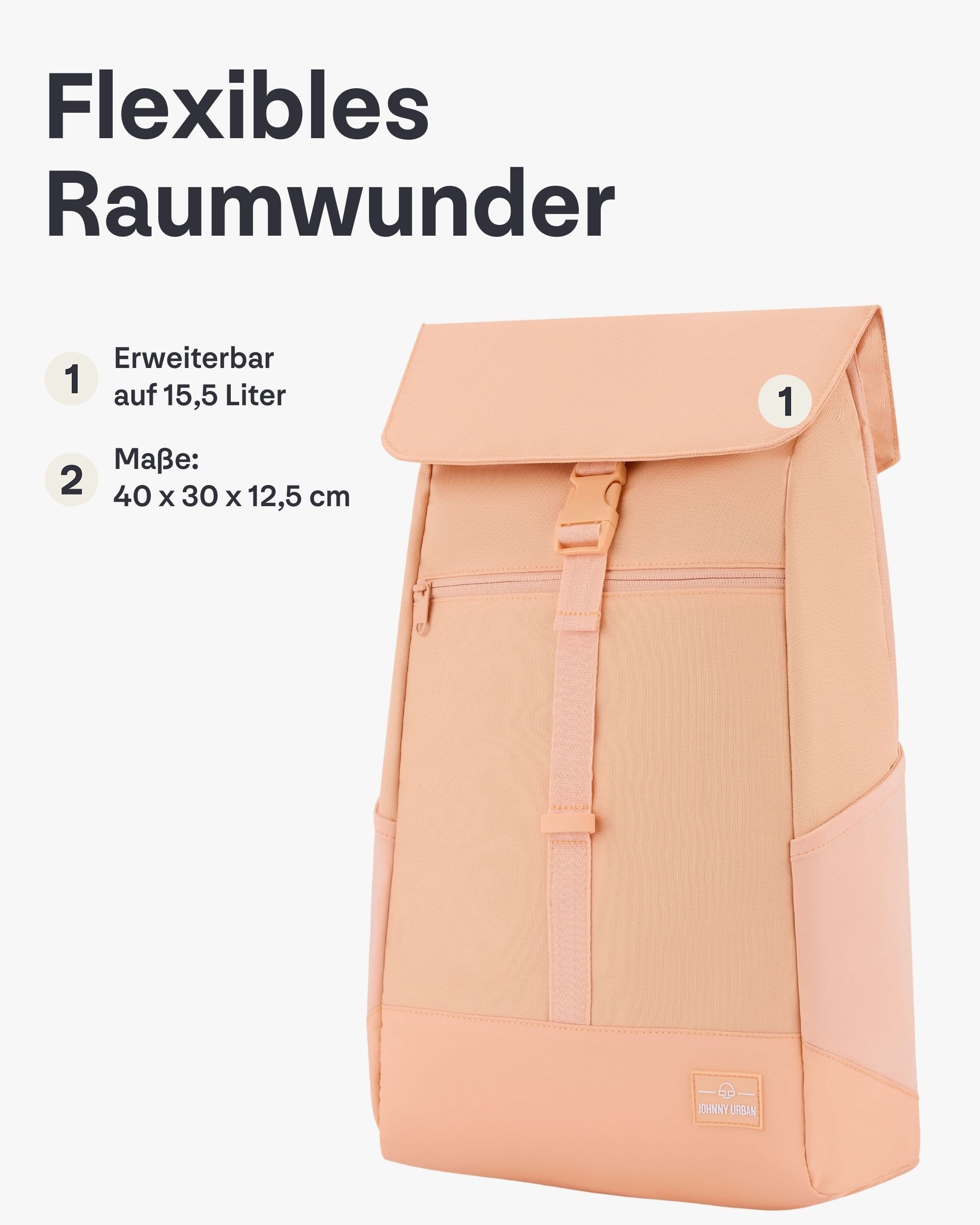Johnny Urban Cityrucksack MIKA, Rolltop Damen Herren, Laptop Fach (1-tlg), Flexible Größe, Gepolstertes Laptopfach, Wasserabweisend
