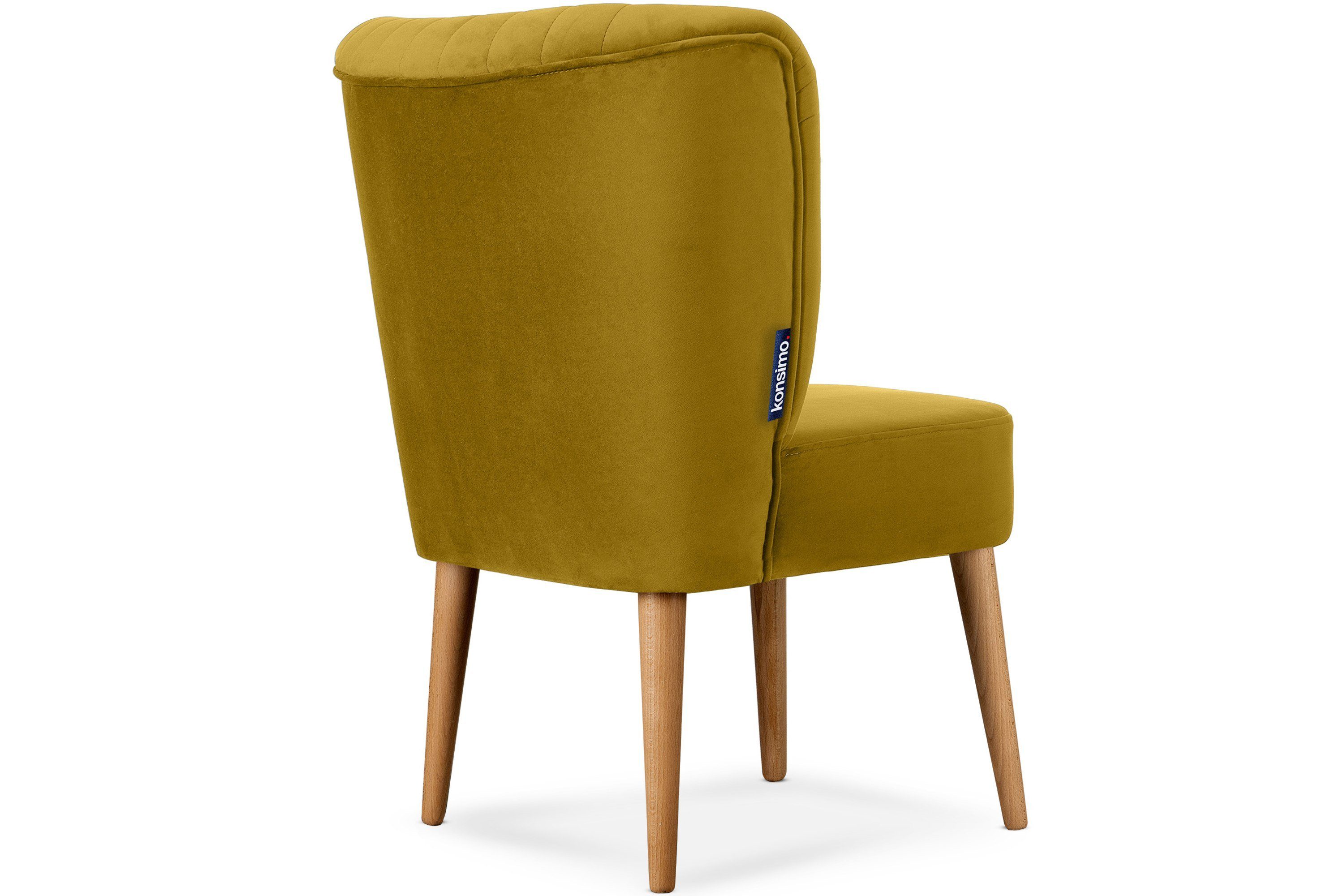 Eiche Konsimo Sessel gebeizter DUCO | Rückenlehne, Buchenholz an der (1-St), Ziernaht Beinen gelb/Eiche Cocktailsessel auf hohen aus gelb