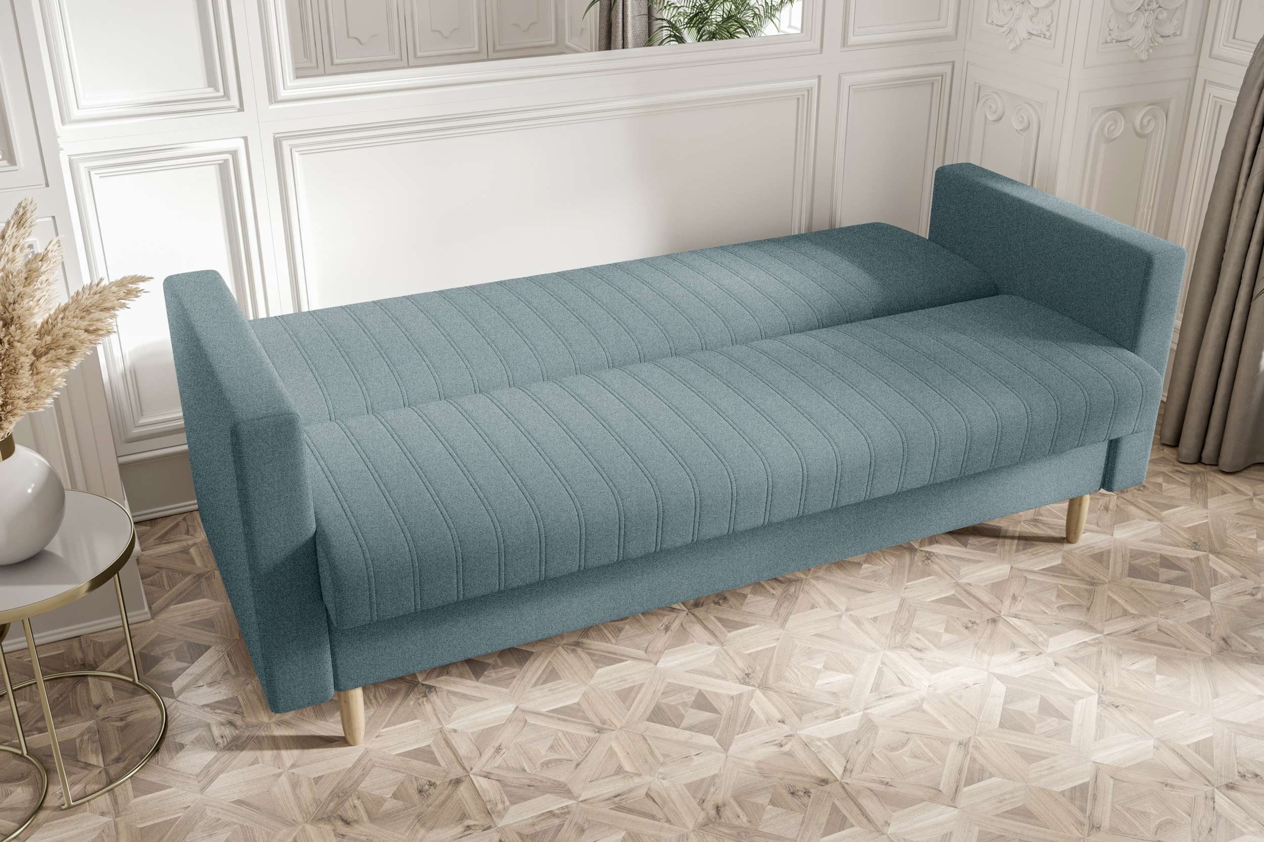 Design mit Bettkasten, Schlafsofa, Sitzkomfort, Sofa, mit Melisa, Stylefy Bettfunktion, 3-Sitzer Modern