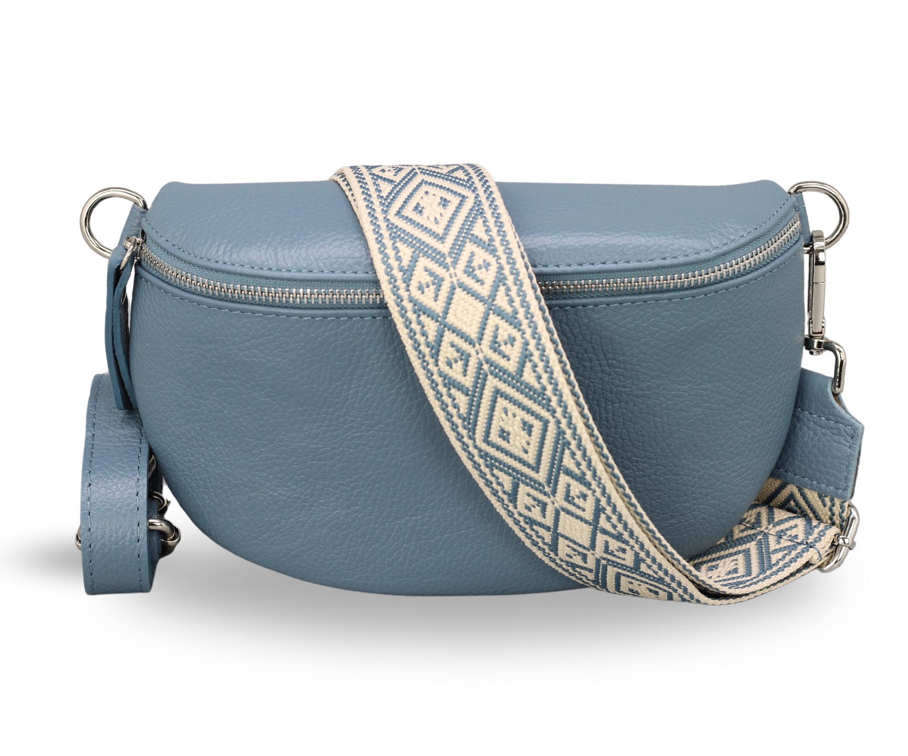 Gürteltasche Bauchtasche Damen Leder, Umhängetasche, Echtes Leder, Jeansblau