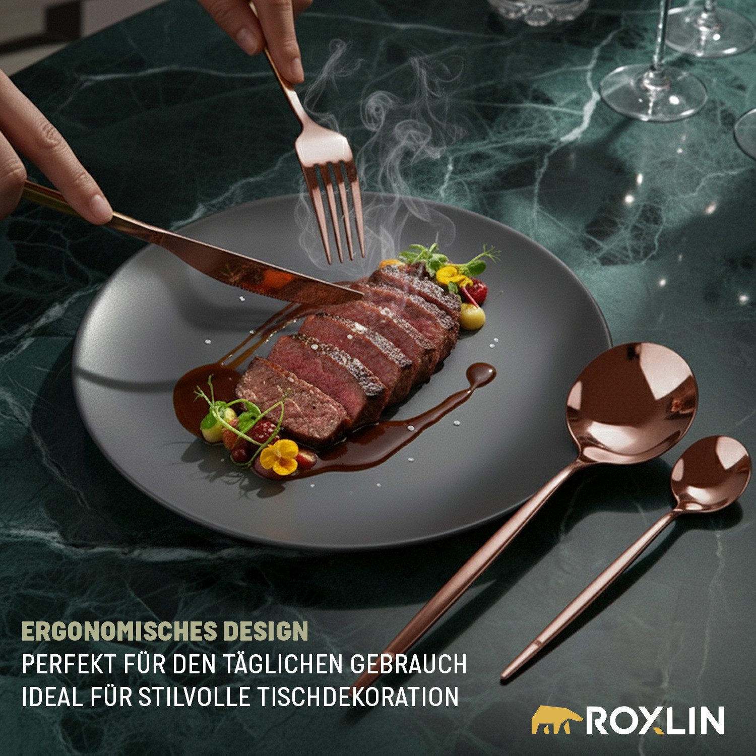 Roxlin Besteck-Set 30-teiliges Edelstahl-Besteckset modern & elegant 4 Farbe