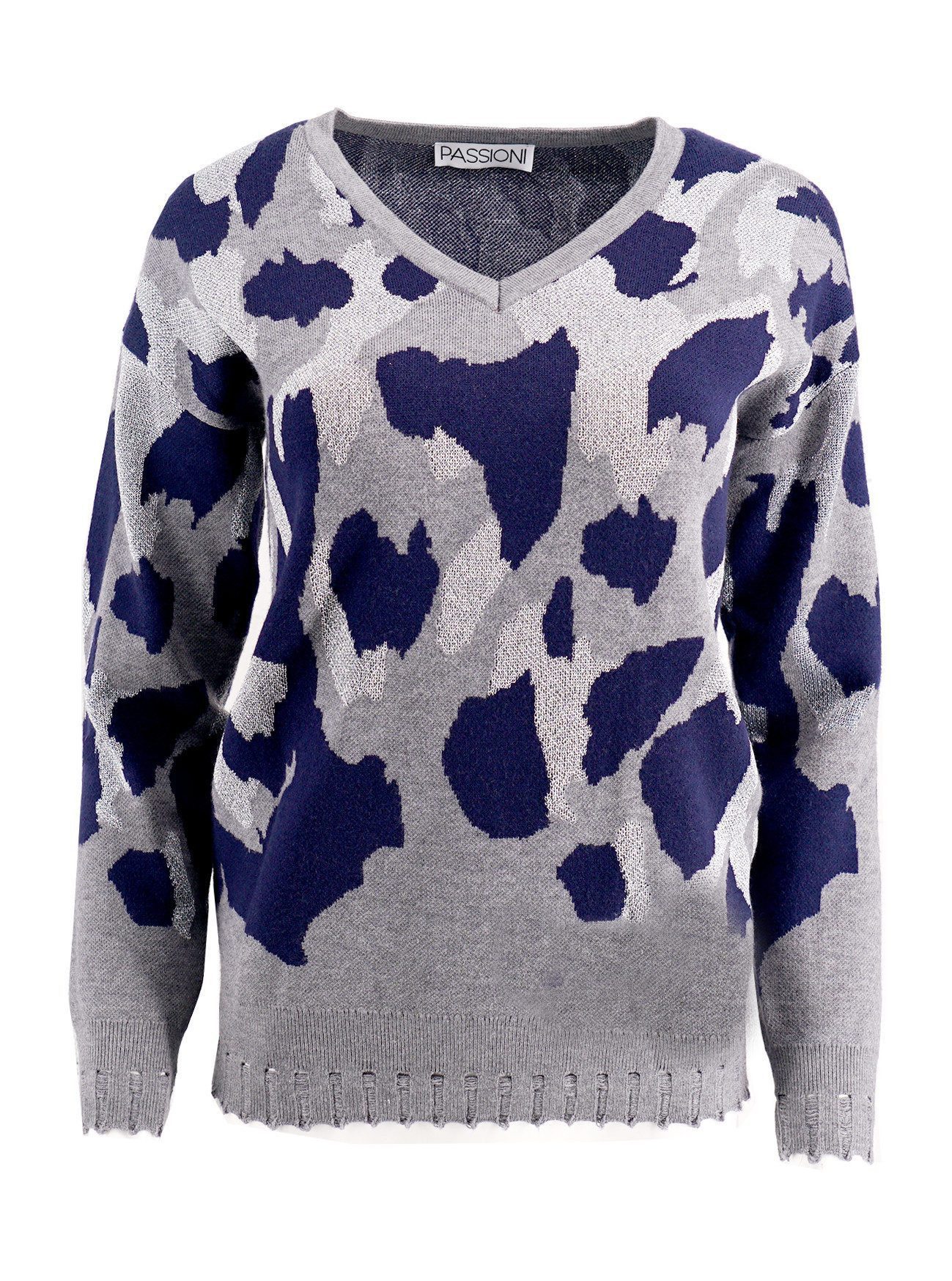 Passioni Strickpullover mit V-Ausschnitt und Animalprint günstig online kaufen