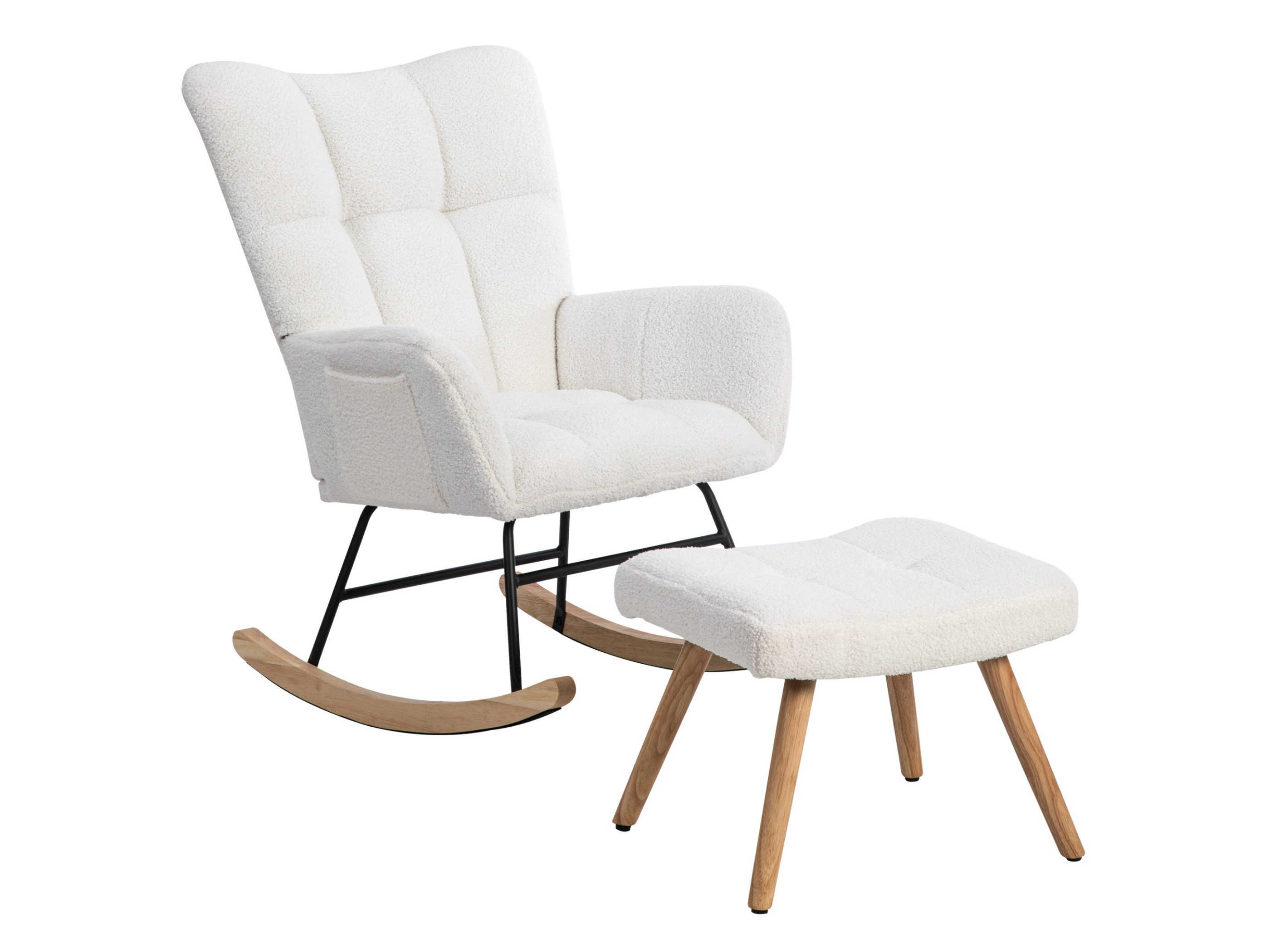 SeedWave Schaukelstuhl Schaukelstuhl Teddy mit Fußhocker und Seitentasche, Weiß, Ergonomischer Stillstuhl, Schaukelsessel für Entspannen, Bis 120kg