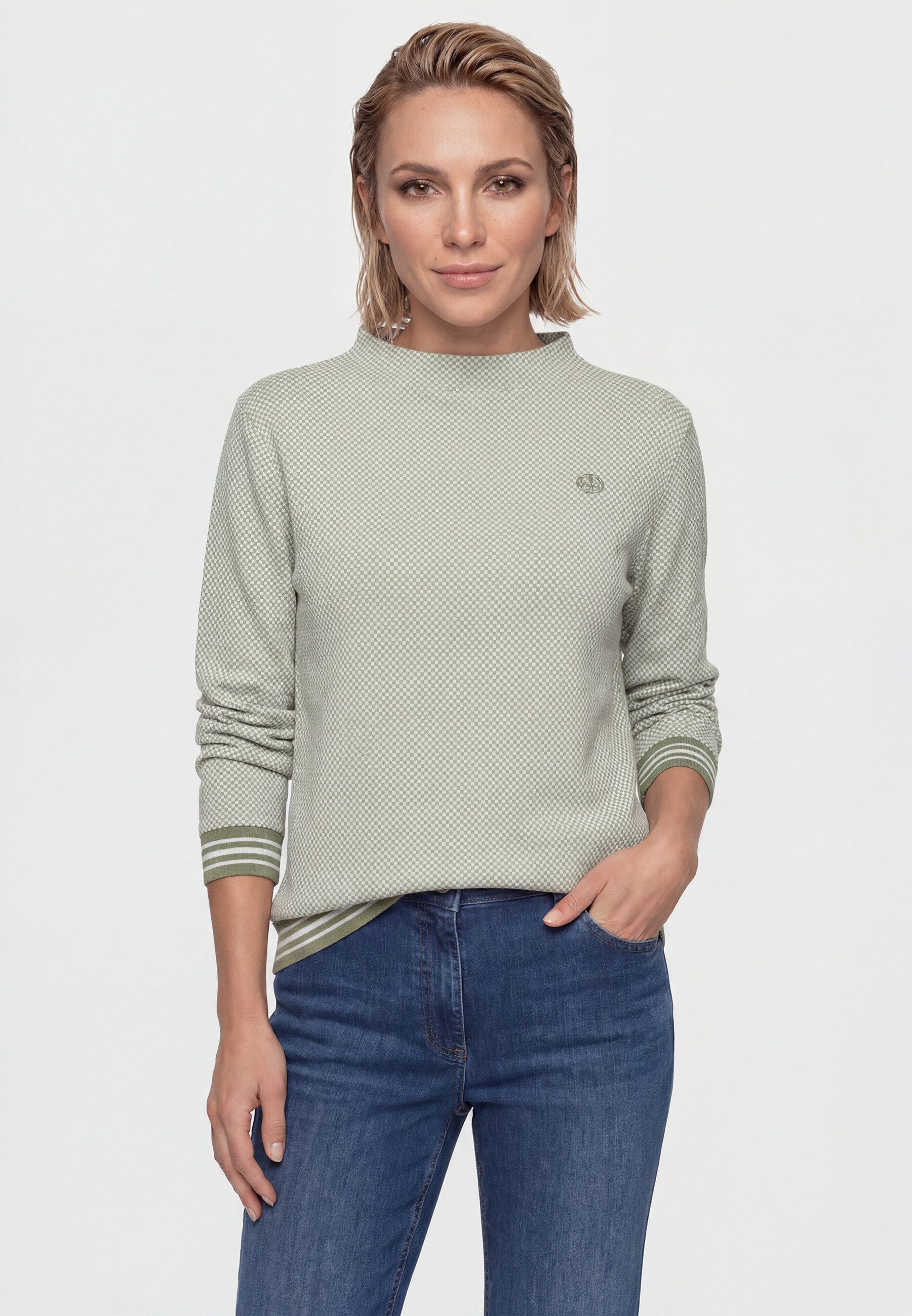 Olsen Sweatshirt mit Allover-Dessin und Kelchkragen