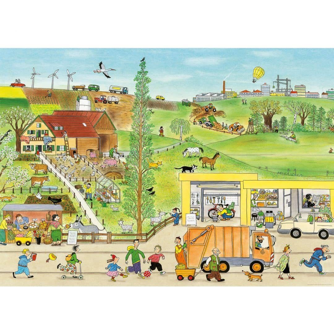 Wimmelbuch Verlag Fototapete XXL Kinderzimmer große Tapete Wimmel Bauernhof Tiere Landhaus Frühling, Bauernhoftiere Vliestapete