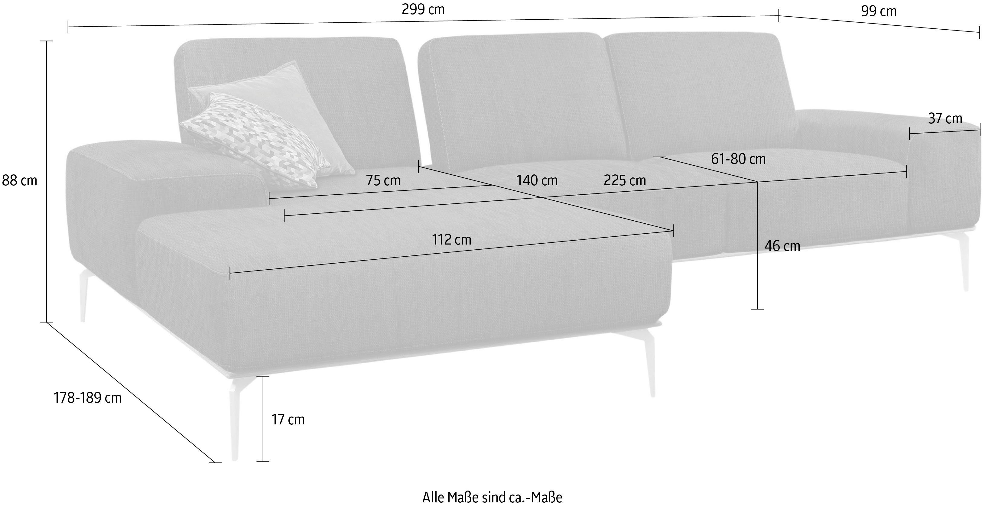 W.SCHILLIG Füße in Holzsockel, 299 run, Breite matt, cm elegantem Ecksofa mit Silber