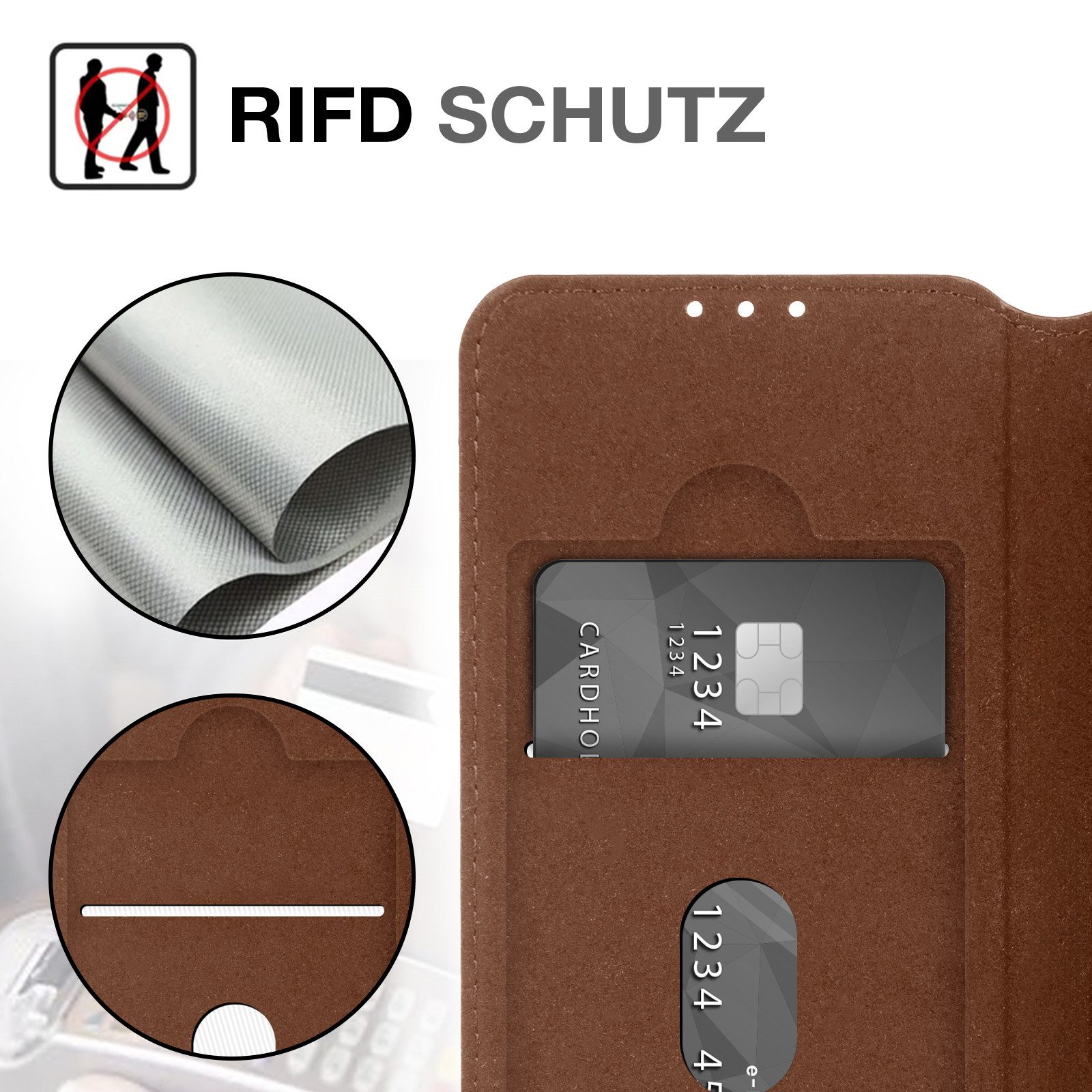 Tec-Expert Handyhülle Echtleder Hülle für Samsung Galaxy A55 5G 6.6 Zoll, 6.6, Cover Klapphülle Case mit Kartenfach RFID Schutz aufstellbar