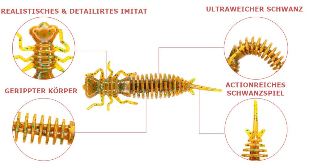 Fanatik Kunstköder LARVA Gummiköder für Hecht, Zander, Barsch, Forelle, Angelköder