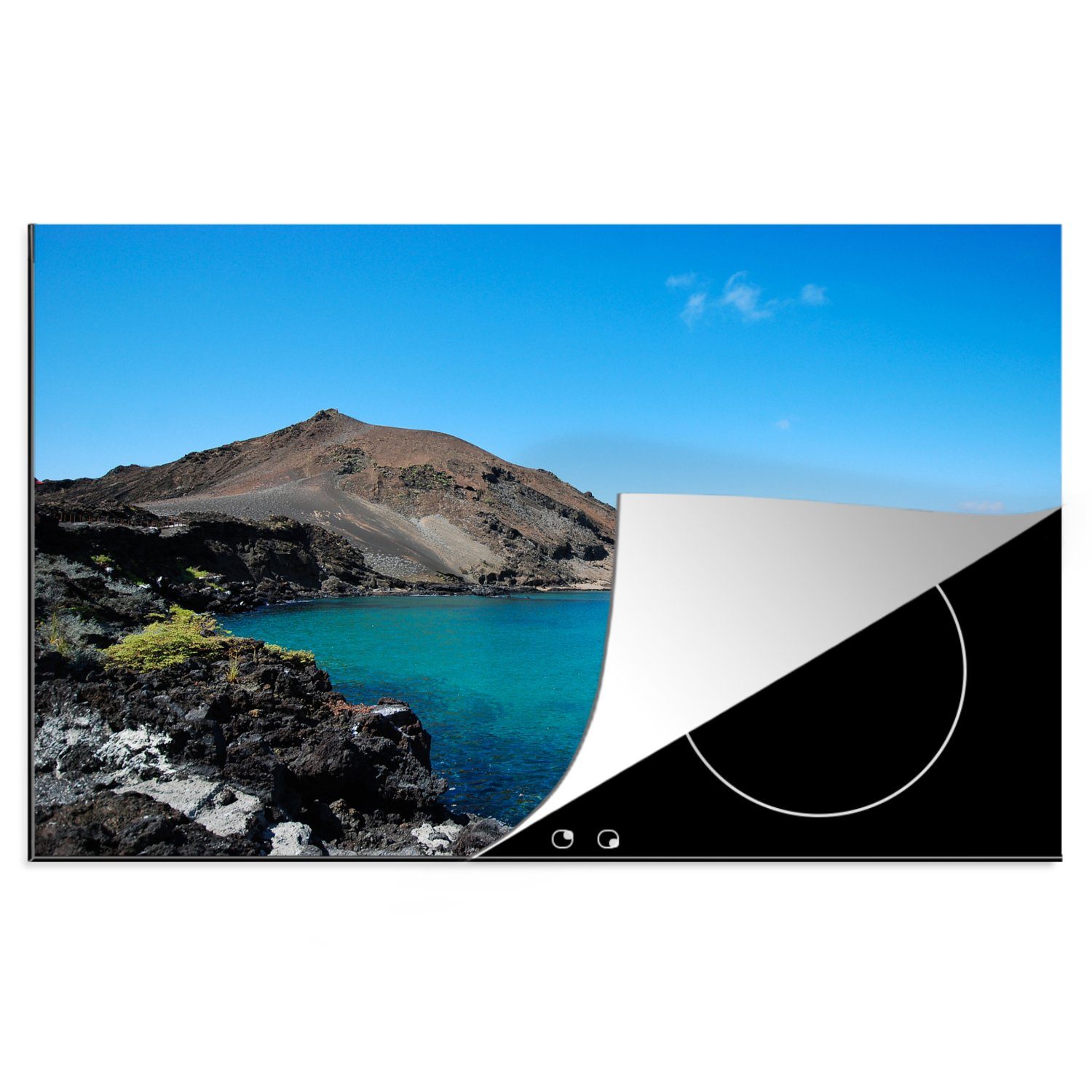Vinyl, (1 mit küche, die blauem Herdblende-/Abdeckplatte Ecuador, Wasser Bartolomé-Insel cm, Induktionskochfeld tlg), Schutz Galapagos bei 81x52 Ceranfeldabdeckung MuchoWow für