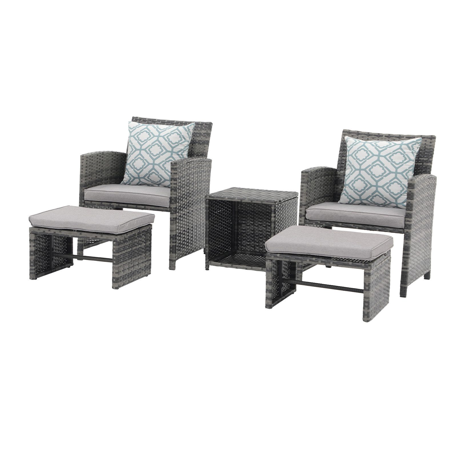 JOIVI Balkonset Balkonmöbel-Set, 5-tlg Rattan Gartenmöbel-Set, günstig online kaufen