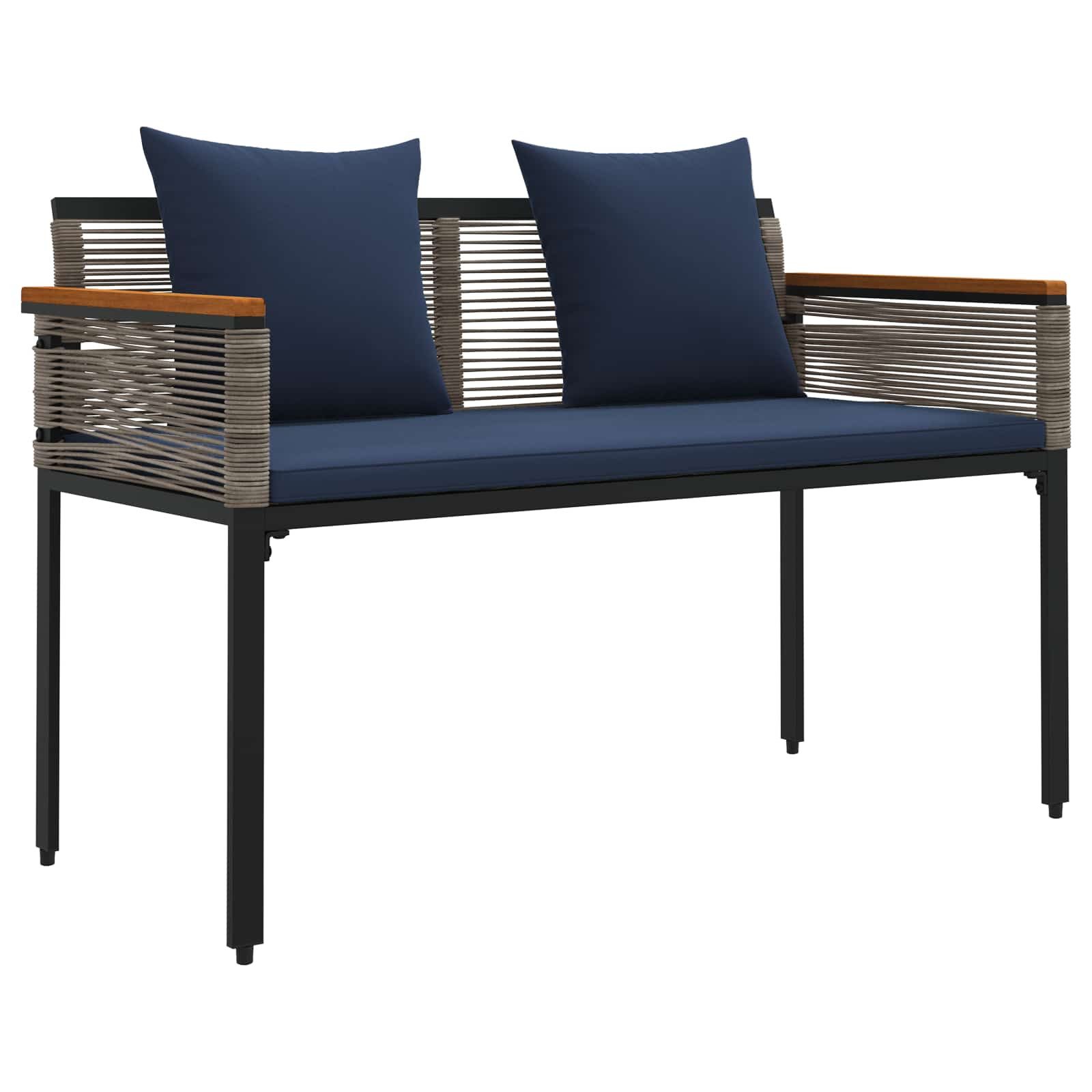 vidaXL Gartenbank Bank Outdoor Grau und Marineblau 117 x 54 x 74,5 cm Poly-Rattan (1-St)