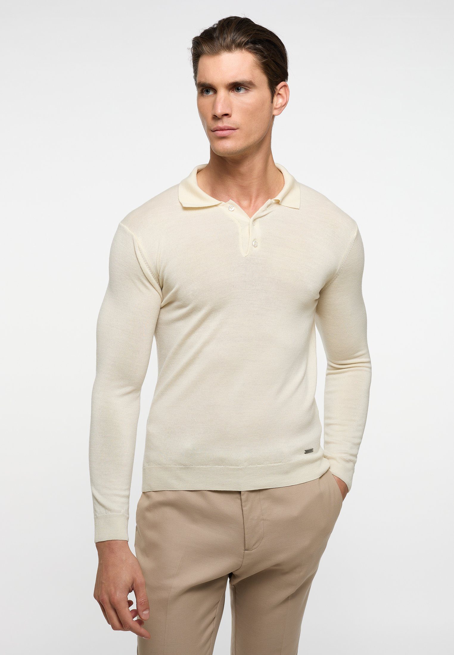 Eterna Langarm-Poloshirt off-white