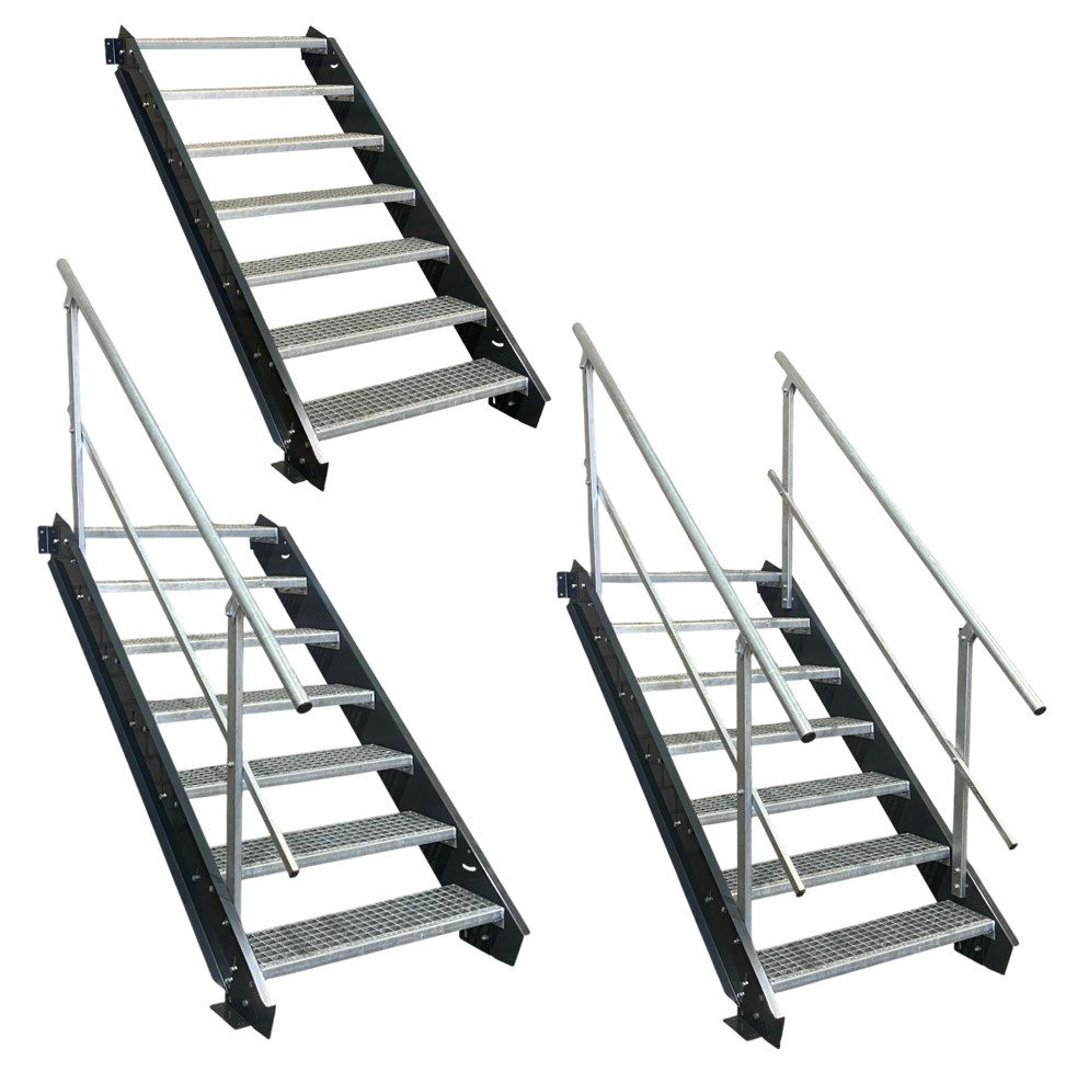 SRM Design Außentreppe 7 Stufen Stahltreppe Anthrazit Breite 120 cm Geschosshöhe 100 - 140 cm