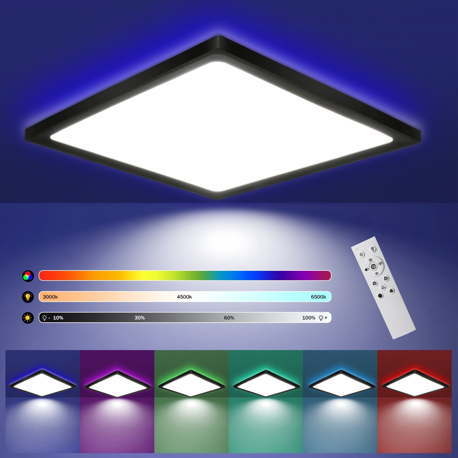 ZMH LED Deckenleuchte IP44 RGB Hintergrundleuchtung 28W Dünn Flach mit  Fernbedienung, Dimmbar, LED fest integriert, warmweiß-kaltweiß