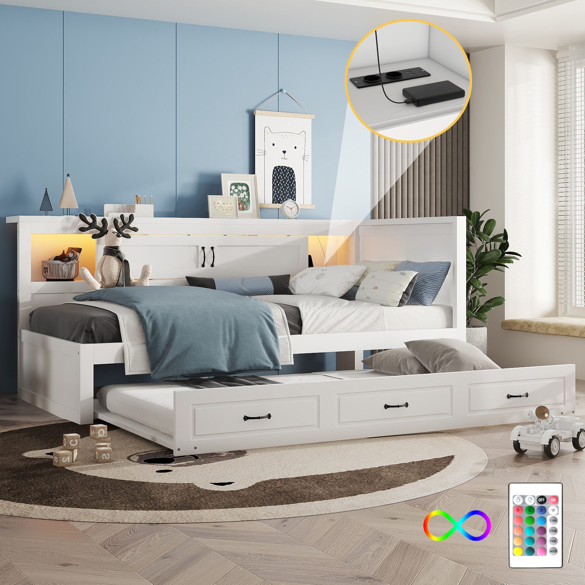 Flieks Daybett, LED Tagesbett Kinderbett 90x200cm, günstig online kaufen
