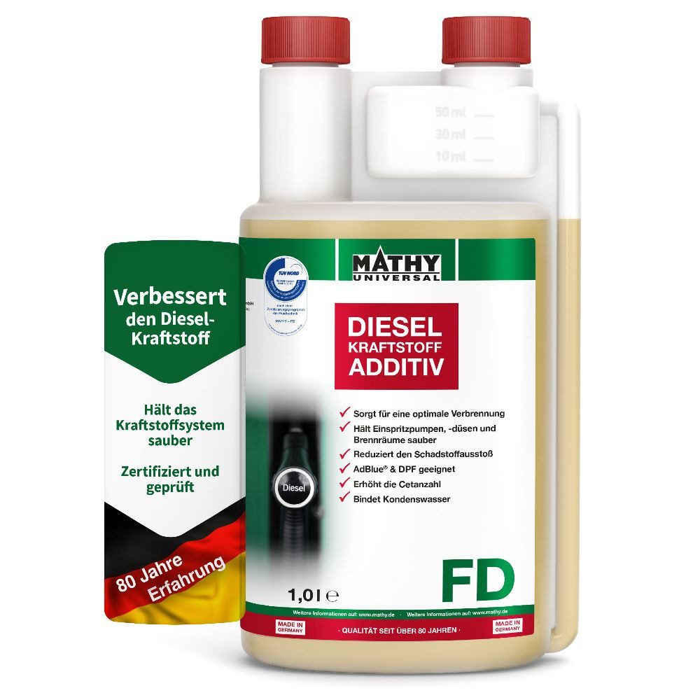 MATHY Diesel-Additiv MATHY-FD Diesel-Pflege-Kraftstoffadditiv 1,0 l, 1,0 l, (1-St) Reinigt das gesamte Diesel-Kraftstoffsystem
