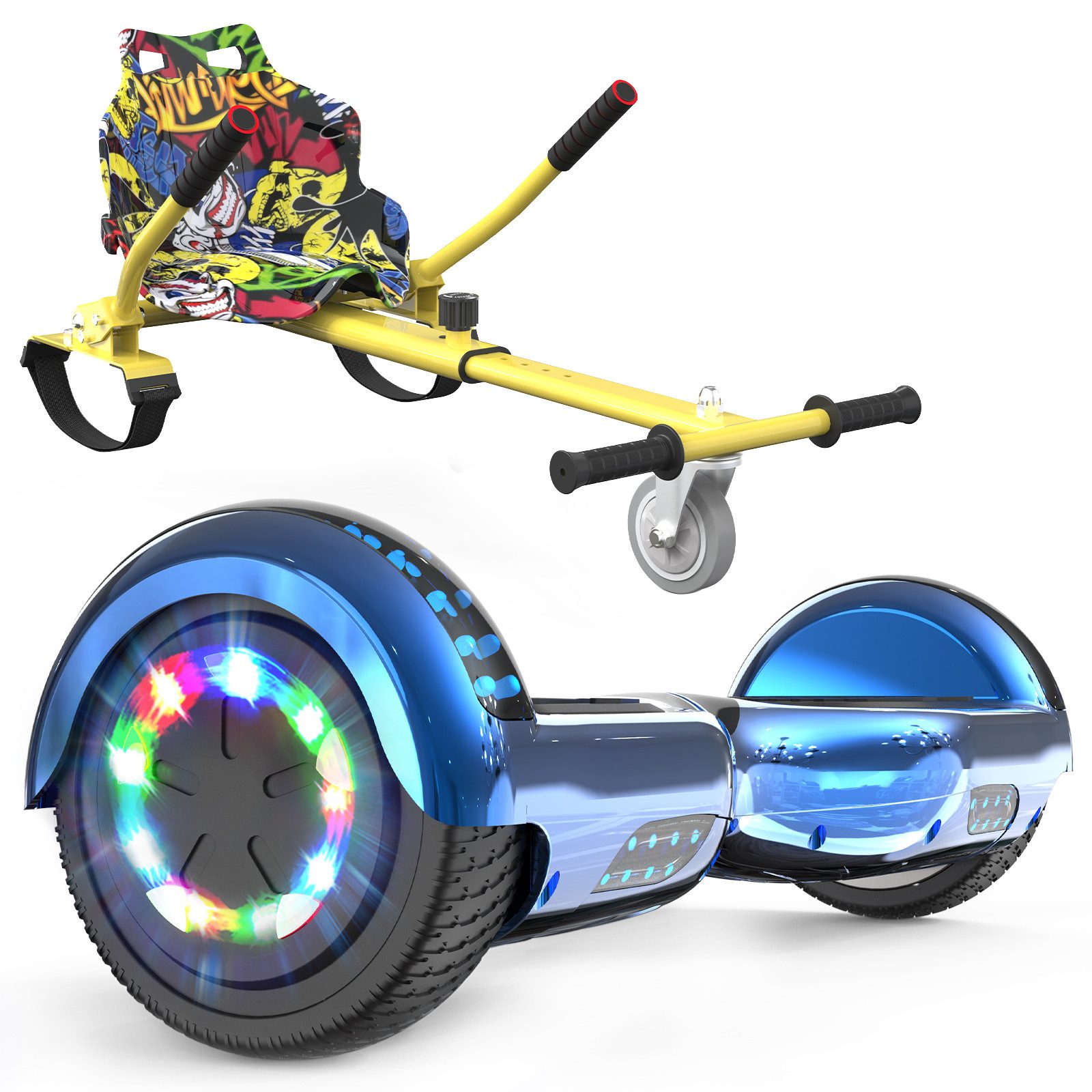 Balance Scooter Kart Set, 6,5 Zoll Hoverboard mit Sitz für Kinder, Hoverboard mit Go-Kart