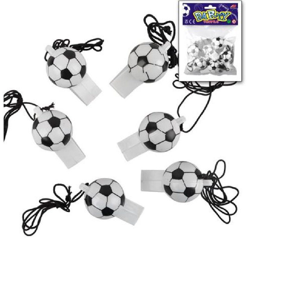 JOKA international Trillerpfeife Trillerpfeife "Fußball" 12er Set inkl. Halsband mit Sicherheitsclip, (12-St), Trillerpfeifen im Fußball-Design