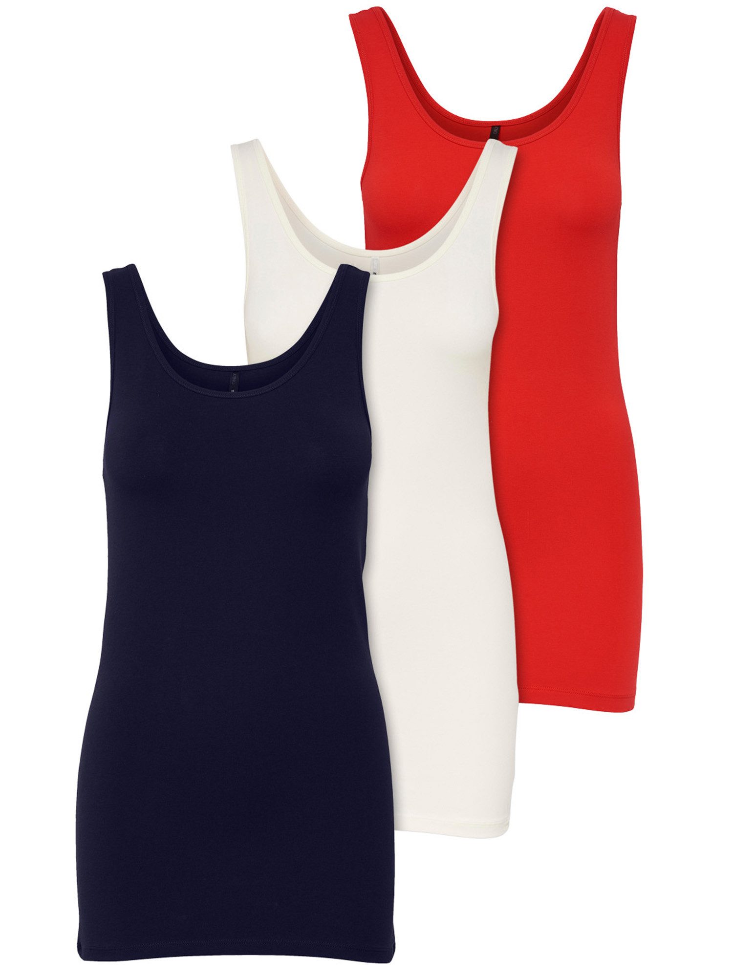 ONLY Tanktop Live Love (3-tlg) Lange Tops, elastische Baumwollqualität günstig online kaufen