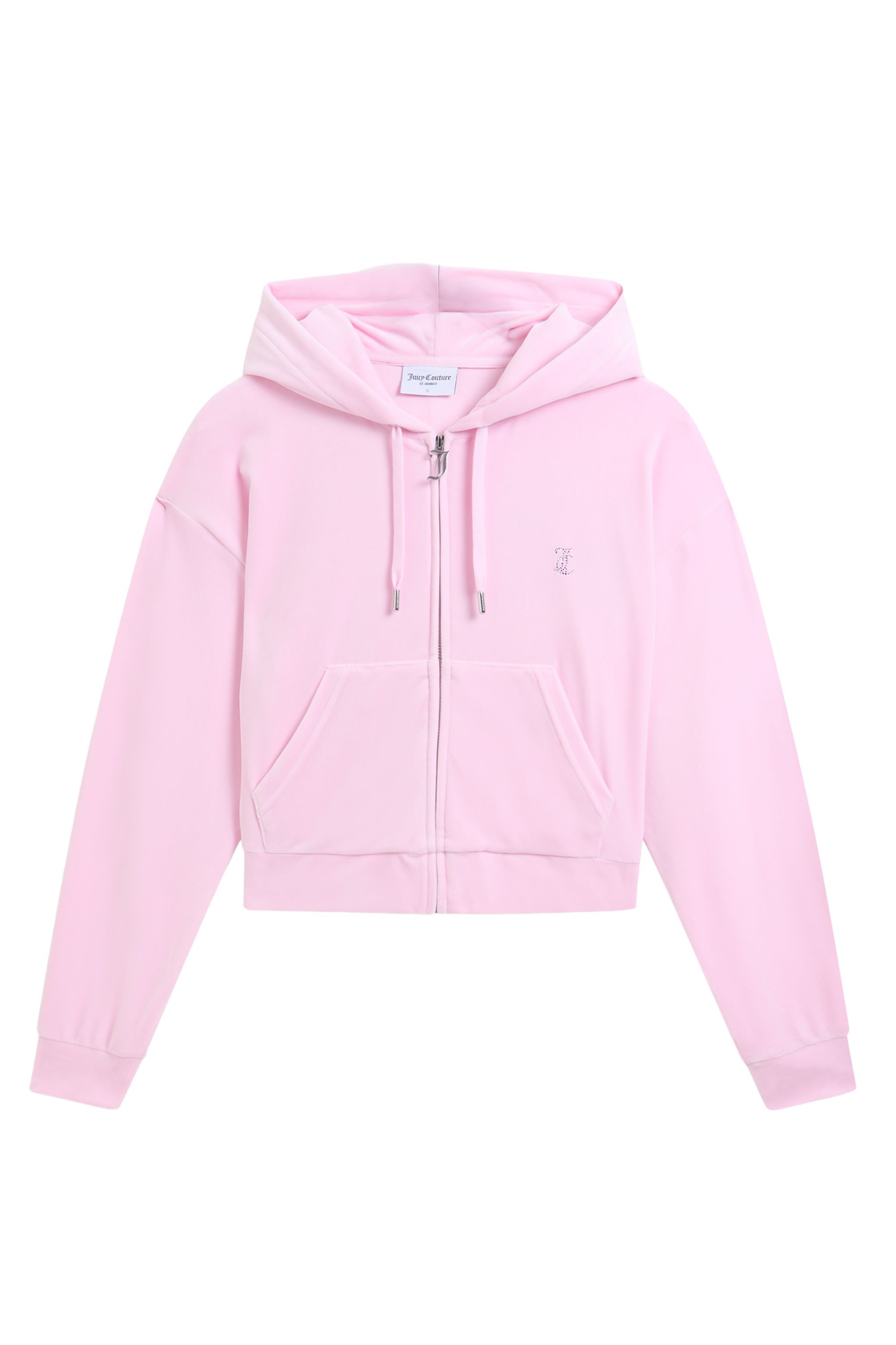 Juicy Couture Kapuzennickijacke ICCLE OUTLINE CROPPED HOODIE. Damen Trainingsjacke Damen, Sweatjacke mit Kapuze, Velour, mit Glitzer, Sale