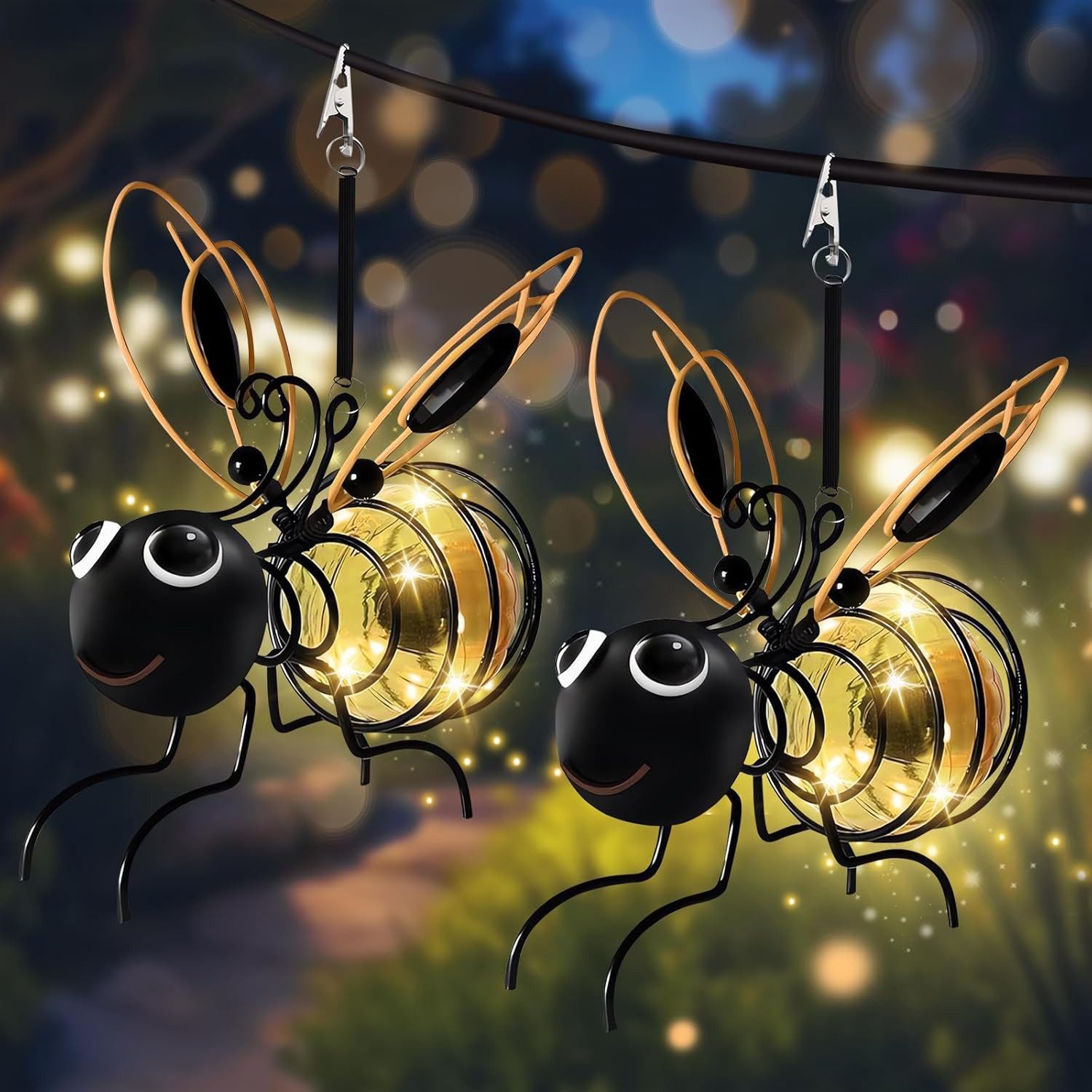 FELIXLEO LED Solarleuchte 2er Bienen Solar Hängelampen Garten Deko wetterfest LED Clip