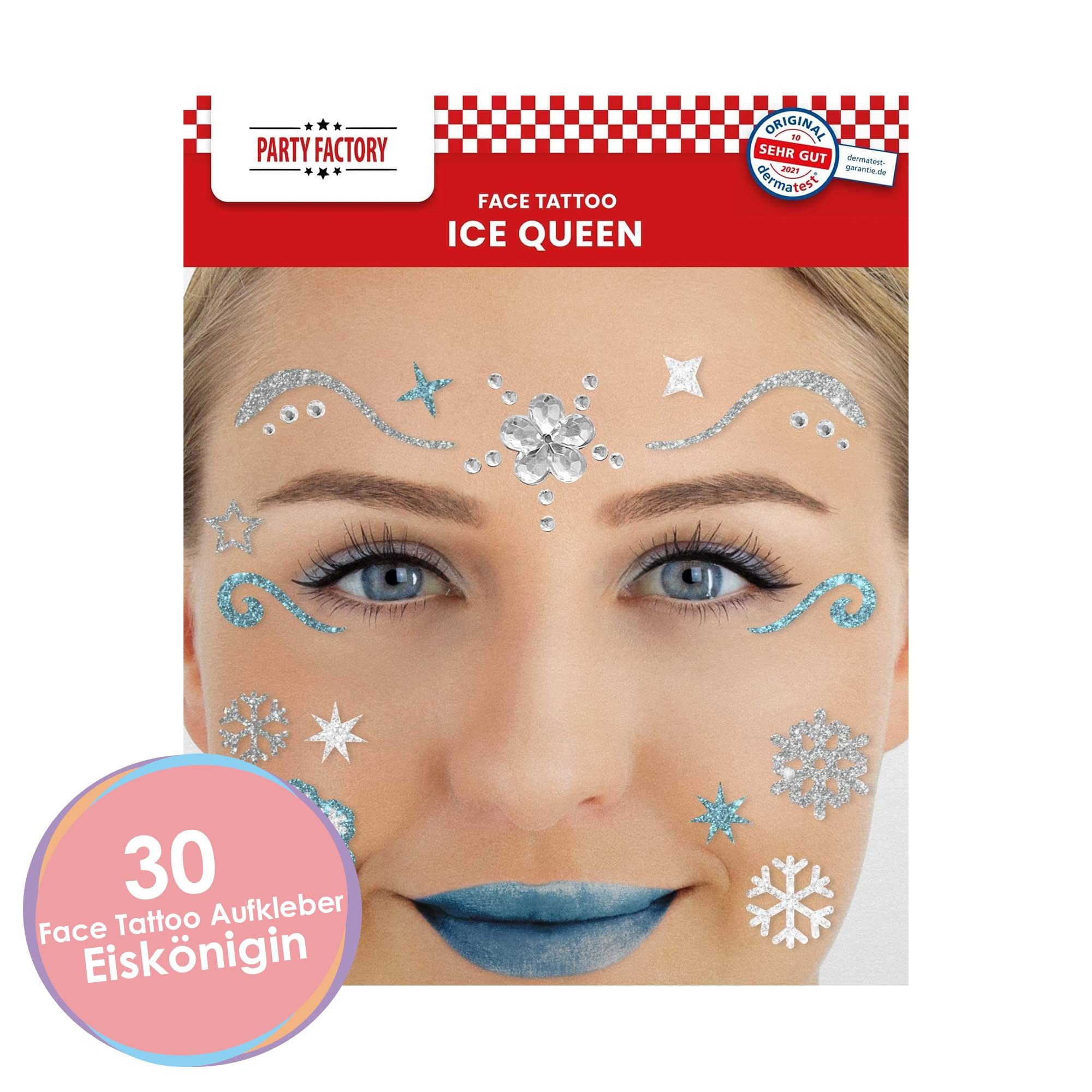 Party Factory Strass-Tattoo Glitter Face Tattoo - Ice Queen, mit Glitzerelementen und Strass-Steinchen je nach Wahl