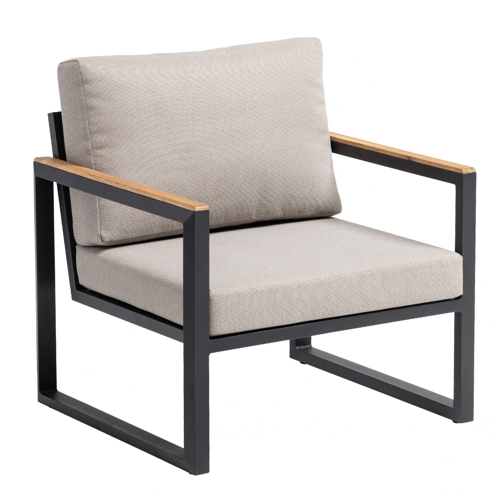 KETTLER Garten-Essgruppe Kettler Atlantic Teak Lounge Sessel schwarz matt mit Kissen Dublin