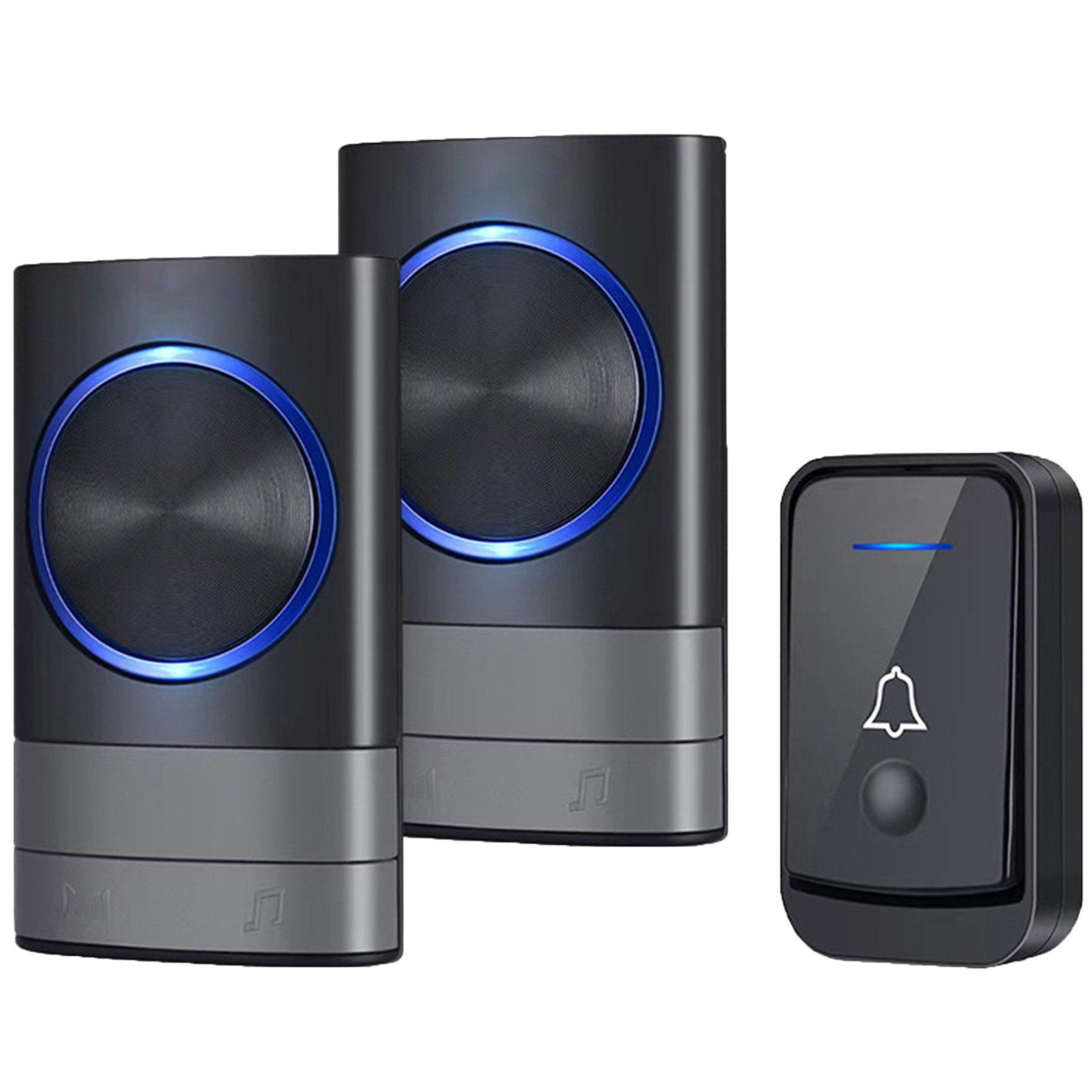 Senmudi Smart Home Türklingel Funkklingel, Kabellose Türklingel Funk Set 200m Reichweite (IP44 Aussen Wasserdicht Haustür Klingel, mit 2 Plug-In-Empfänger und 1 Sender, Personenerkennung, Wasserdicht,für Haus, Büro, Hotel, Villa, Wohnung)