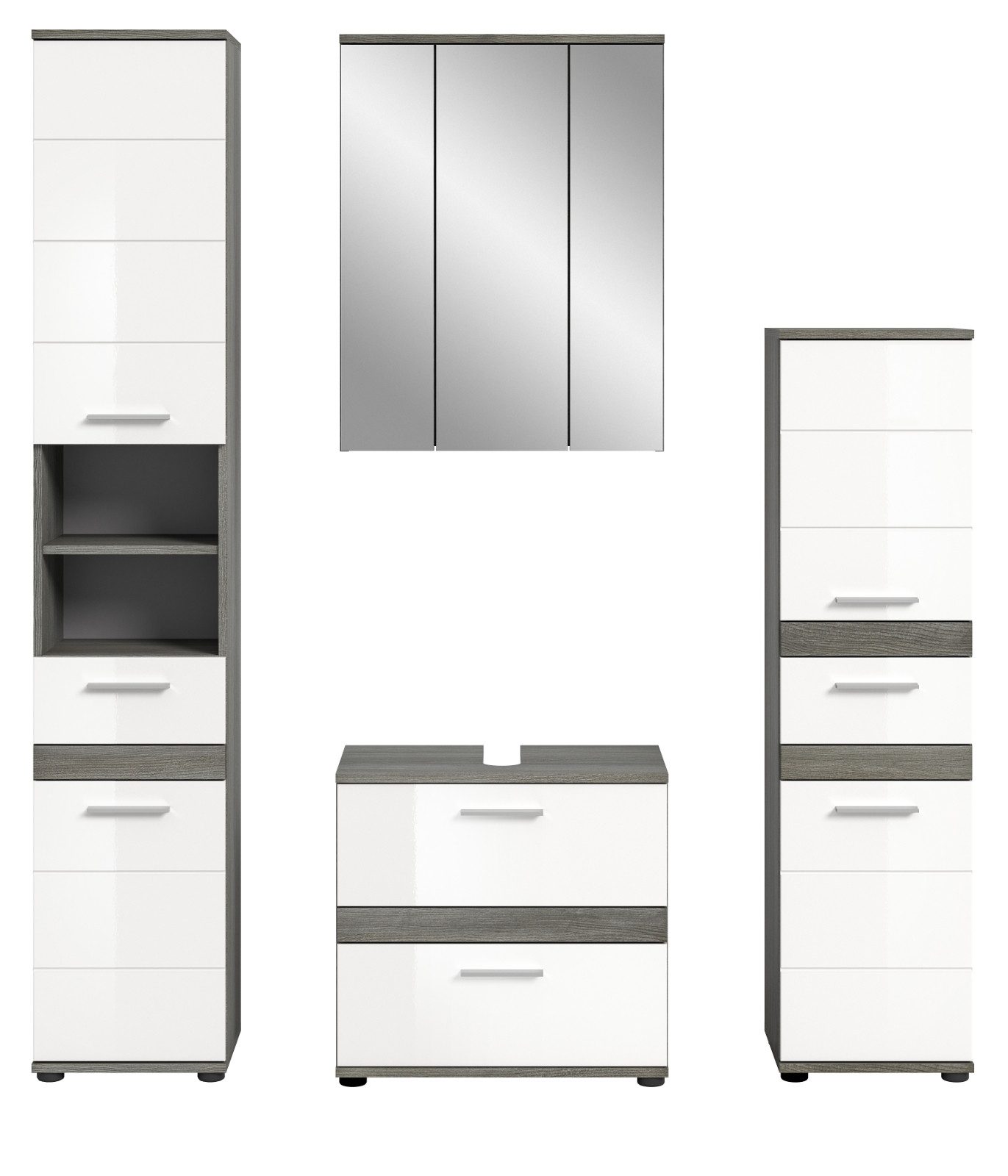 Inn.Furn Badezimmer-Set Bailey, (in weiß Hochglanz und grau Rauchsilber, 4-St., 160 x 191 cm), mit Rollenoptik