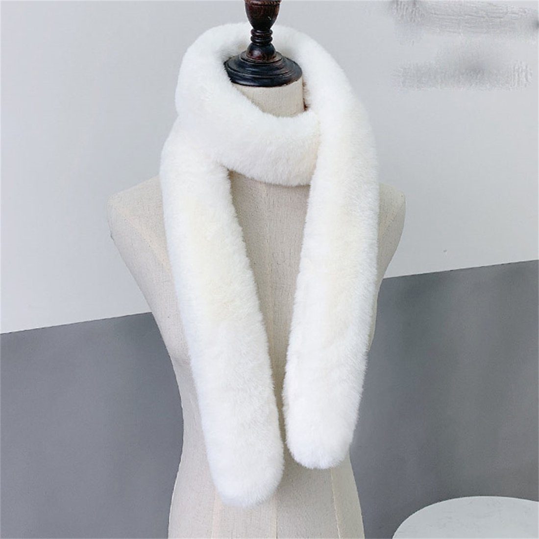 Längerer DÖRÖY Schal Damen Schal Weiß Einfarbiger Modeschal Kunstpelz Plüschschal, Winter