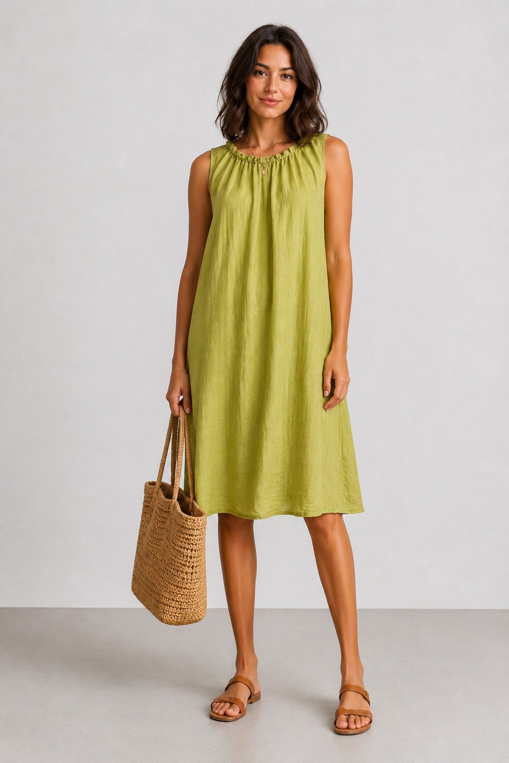 ITALY VIBES Sommerkleid - leichtes Viskosekleid mit gerafftem Kragen - Damen Kleid ONE SIZE - passend für Größen M bis XL