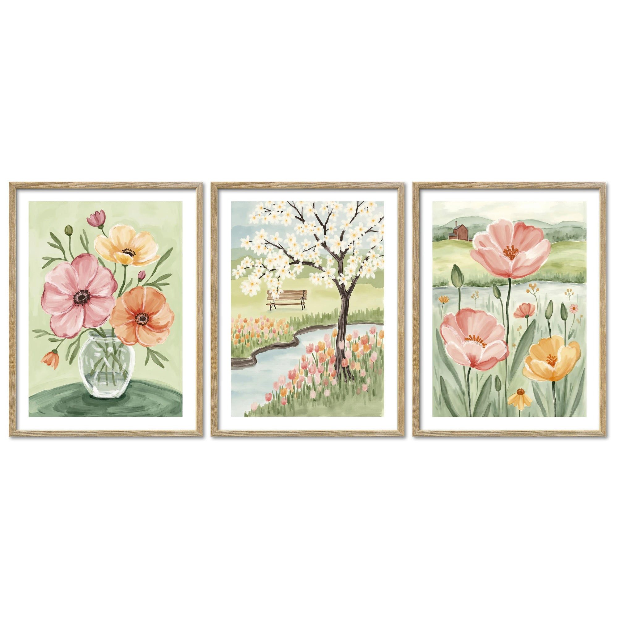 ARTFAVES Bilder-Collage Poster Set Flower Time Trio I mehrteilige Bilderwand I Wandbilder Blum, (Wandbilder modern, 3 St)