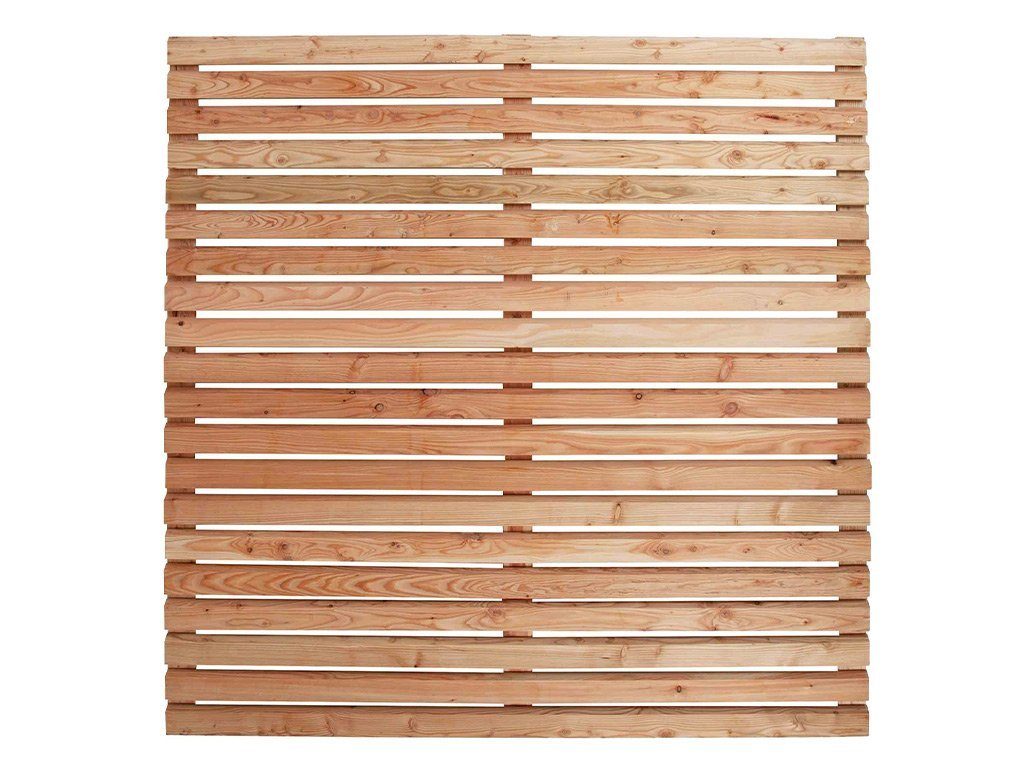 Mega-Holz Sichtschutzelement Sichtschutzzaun Rhombus Lärche - Set, (Sparset, 7-St., Set bestehend aus Sichtschutz, Pfosten & Flechtzaunhalter)